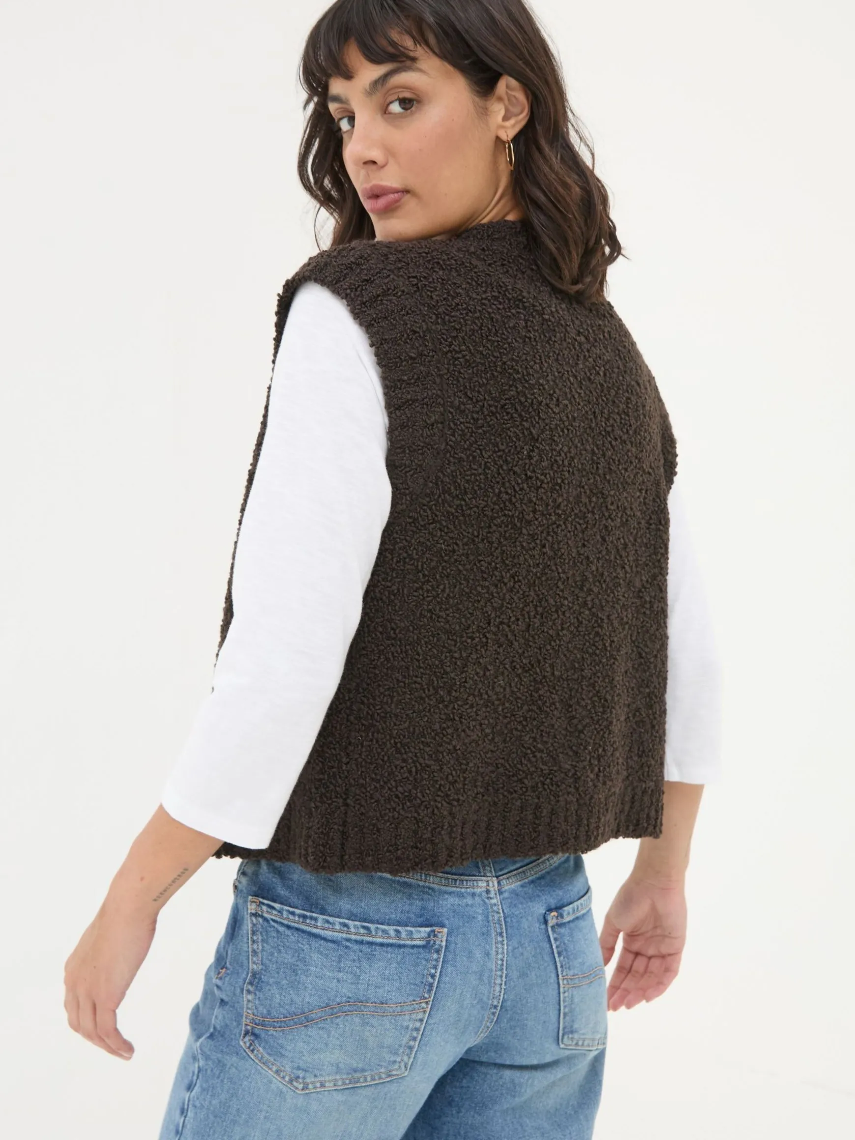 FatFace Lena Knitted Waistcoat Chocolate Brown Online