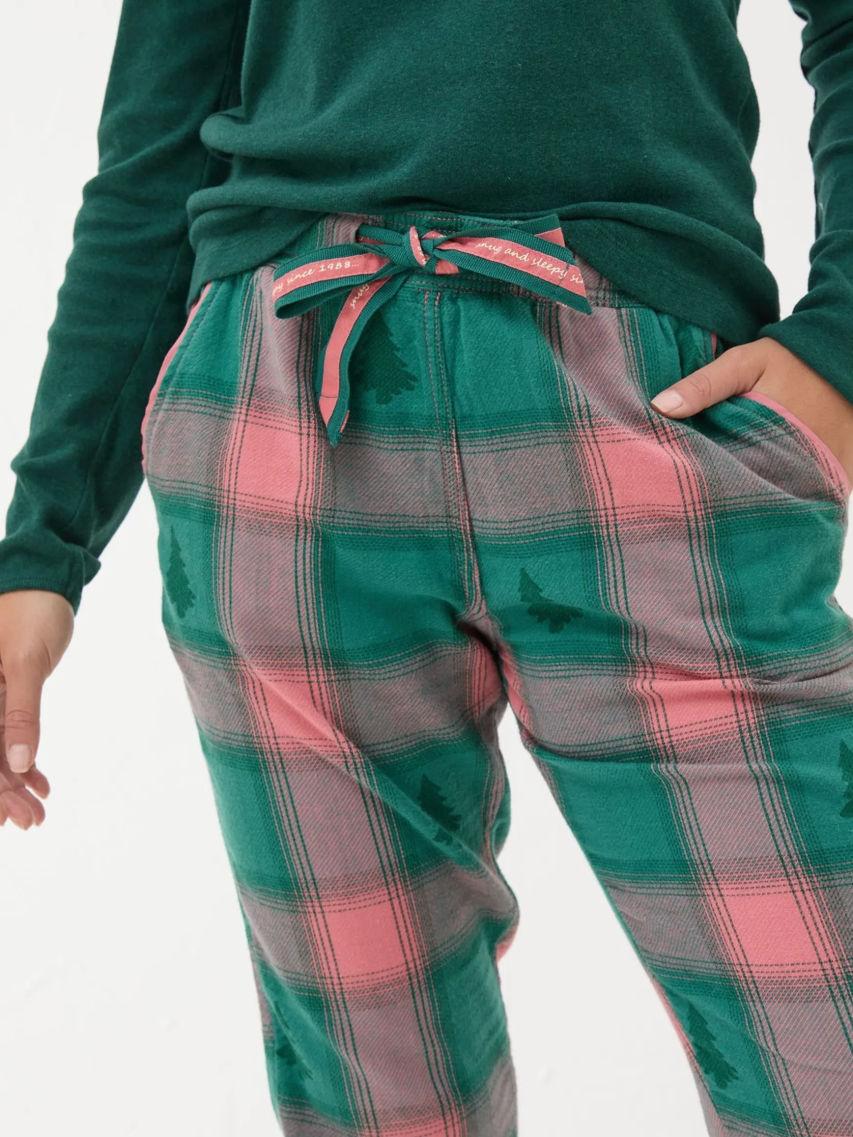 FatFace Cora Christmas Tree Jacquard Pyjama Bottoms Green Outlet