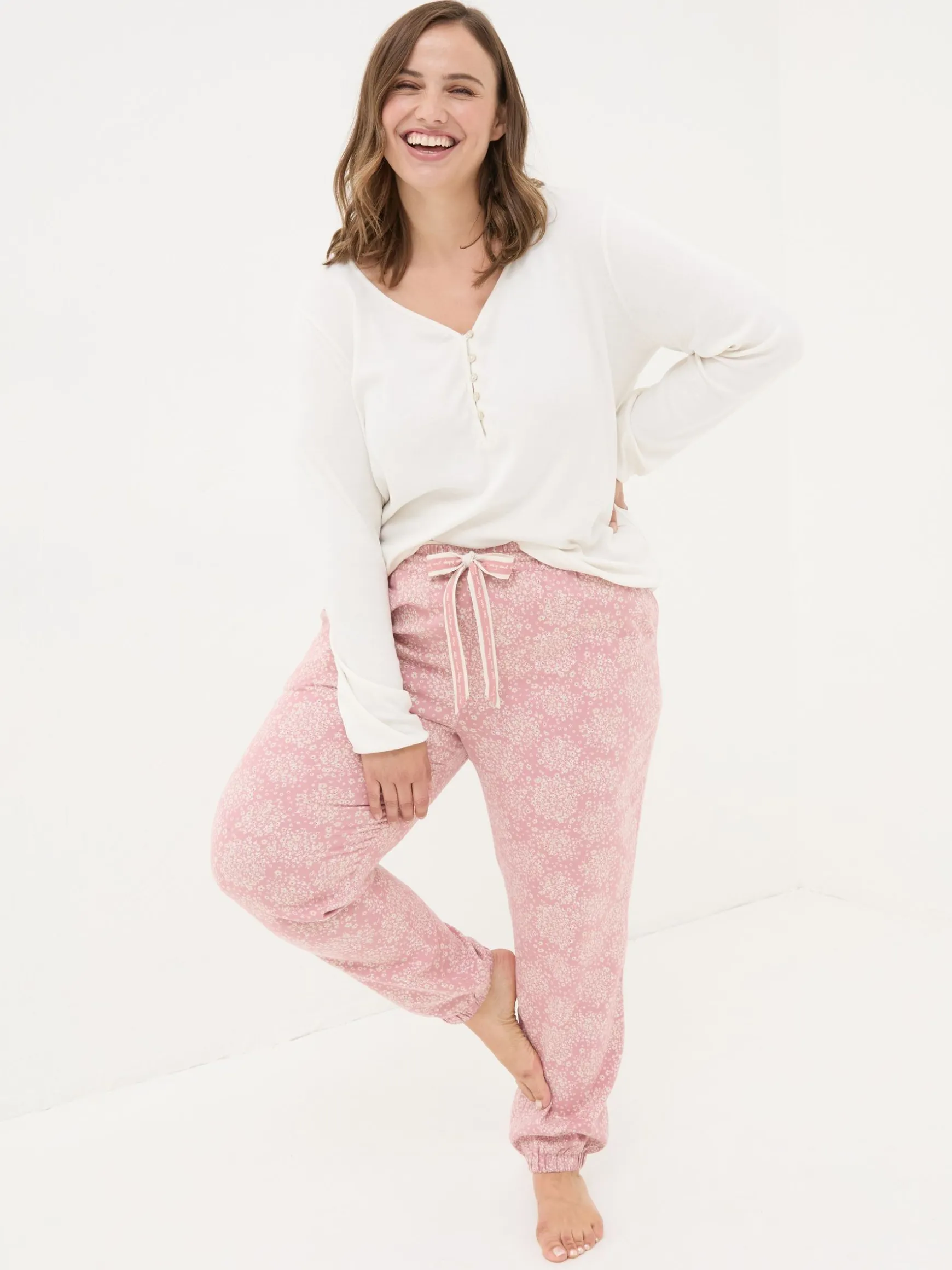 FatFace Cora Floral 100% Cotton Pyjama Bottoms Pink New
