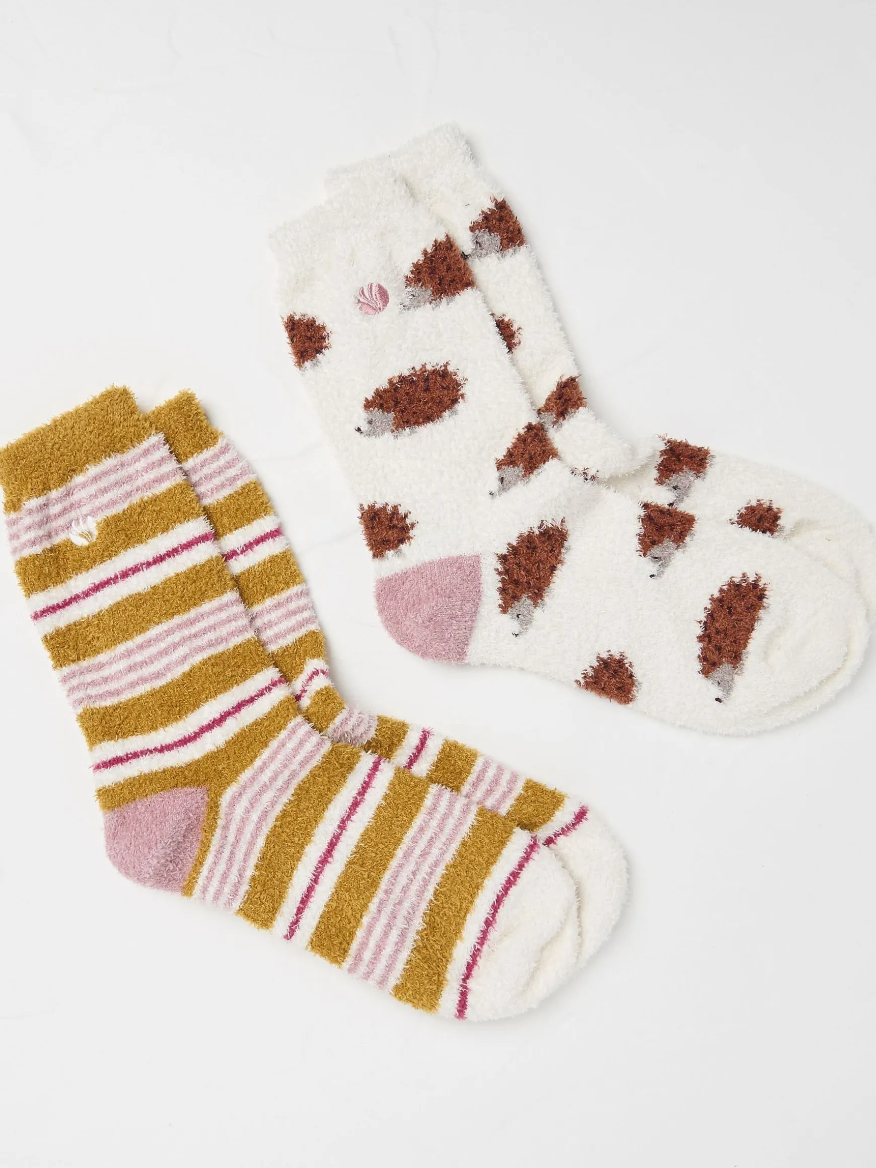 FatFace Cosy Hedgehog Socks 2 Pairs Cream Cheap