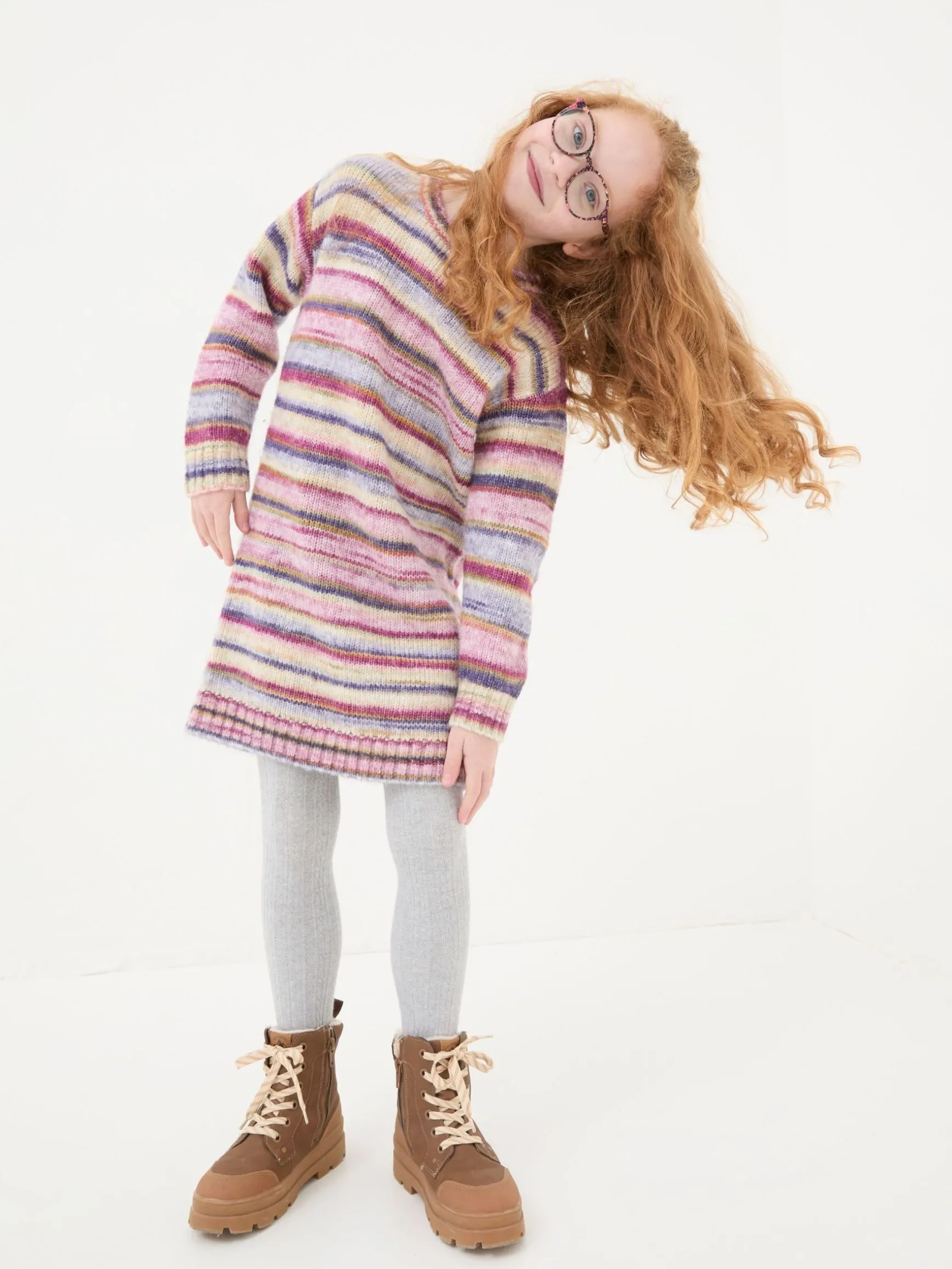 FatFace Stripe Jumper Dress Cream Sale