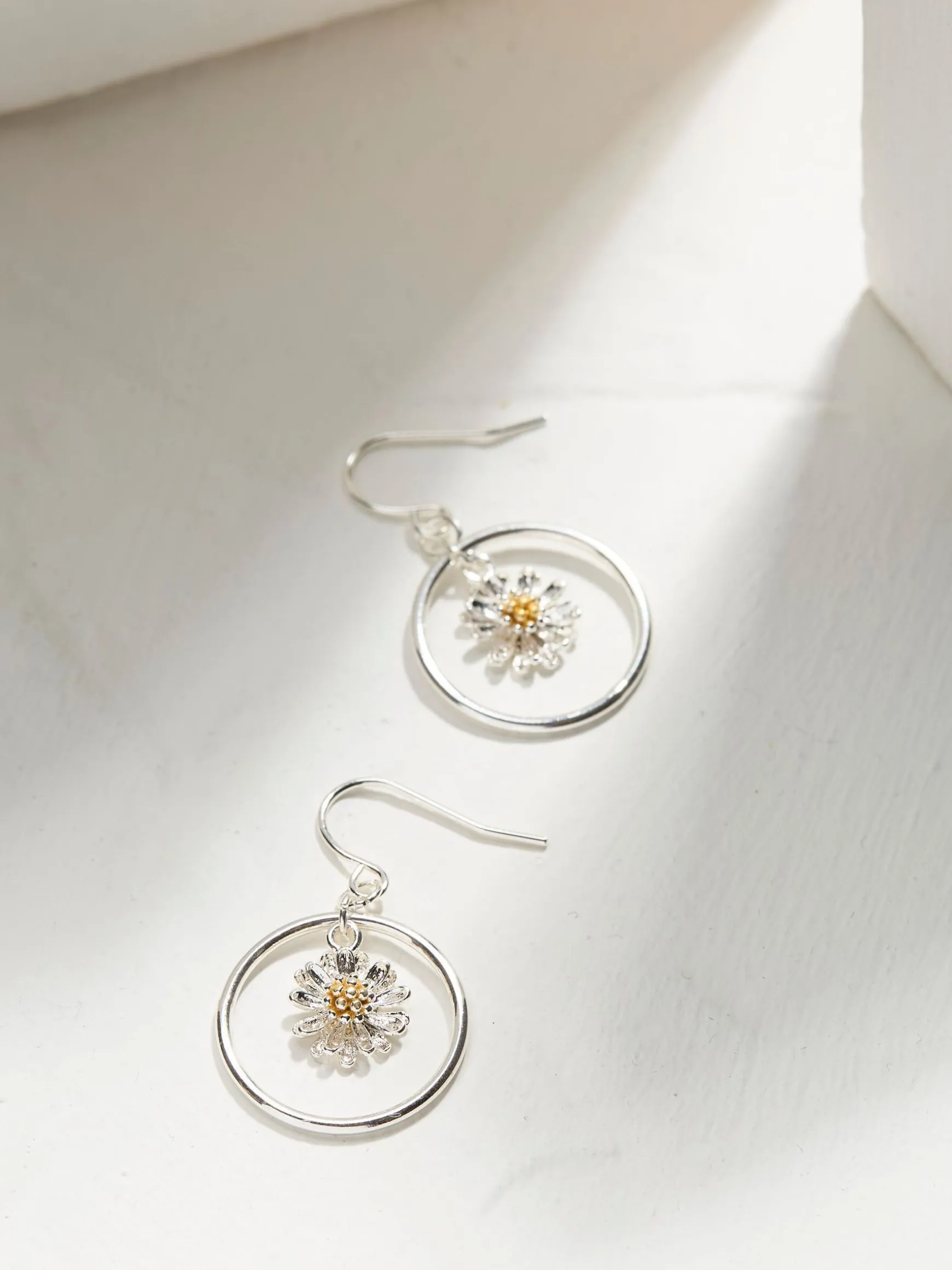 FatFace Daisy Tone Drop Earrings Silver Best