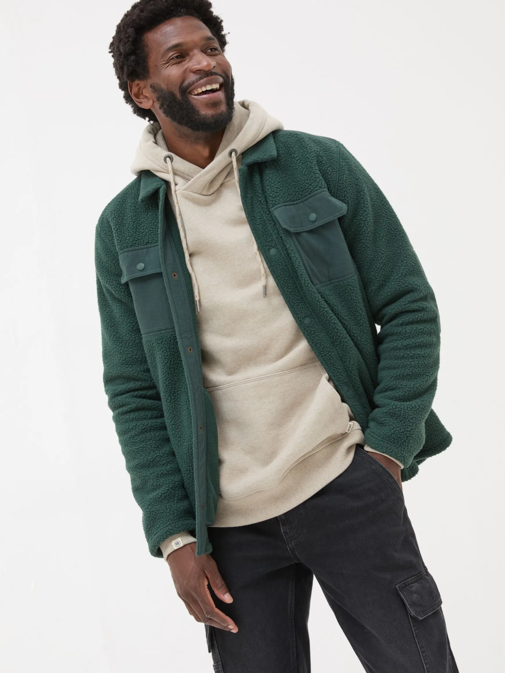 FatFace Fleece Overshirt Dark Green Best