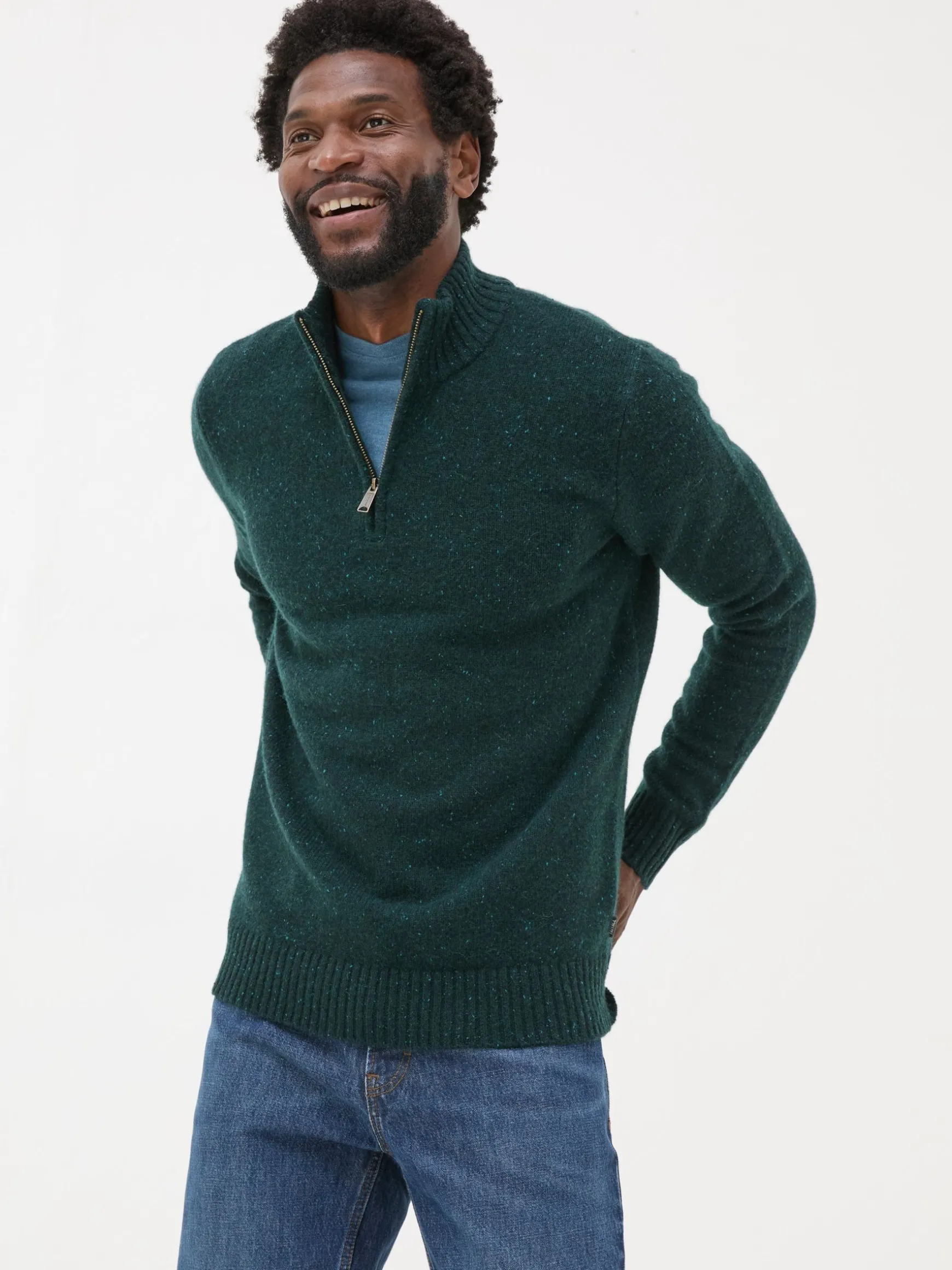 FatFace Lambswool Half Neck Jumper Dark Green New