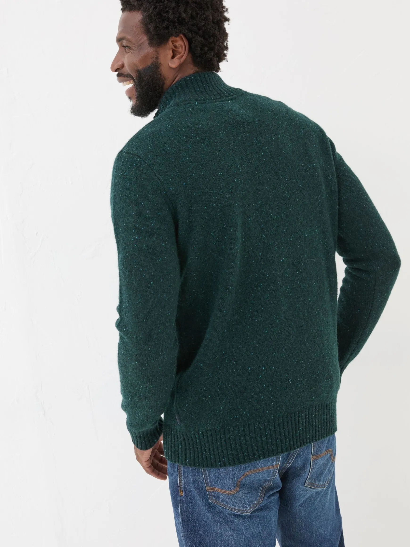 FatFace Lambswool Half Neck Jumper Dark Green New