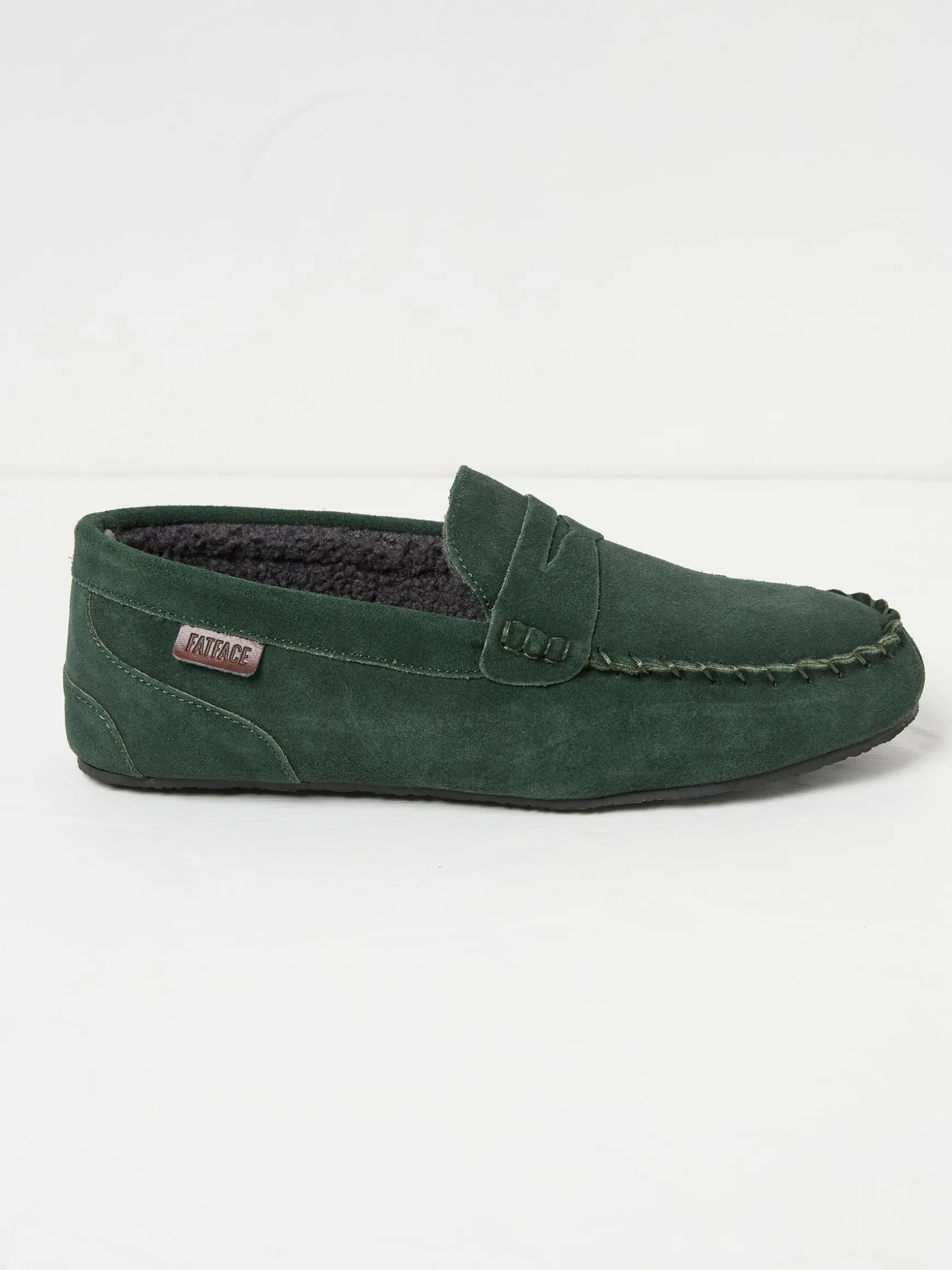 FatFace Suede Moccasin Slippers Dark Green Best Sale