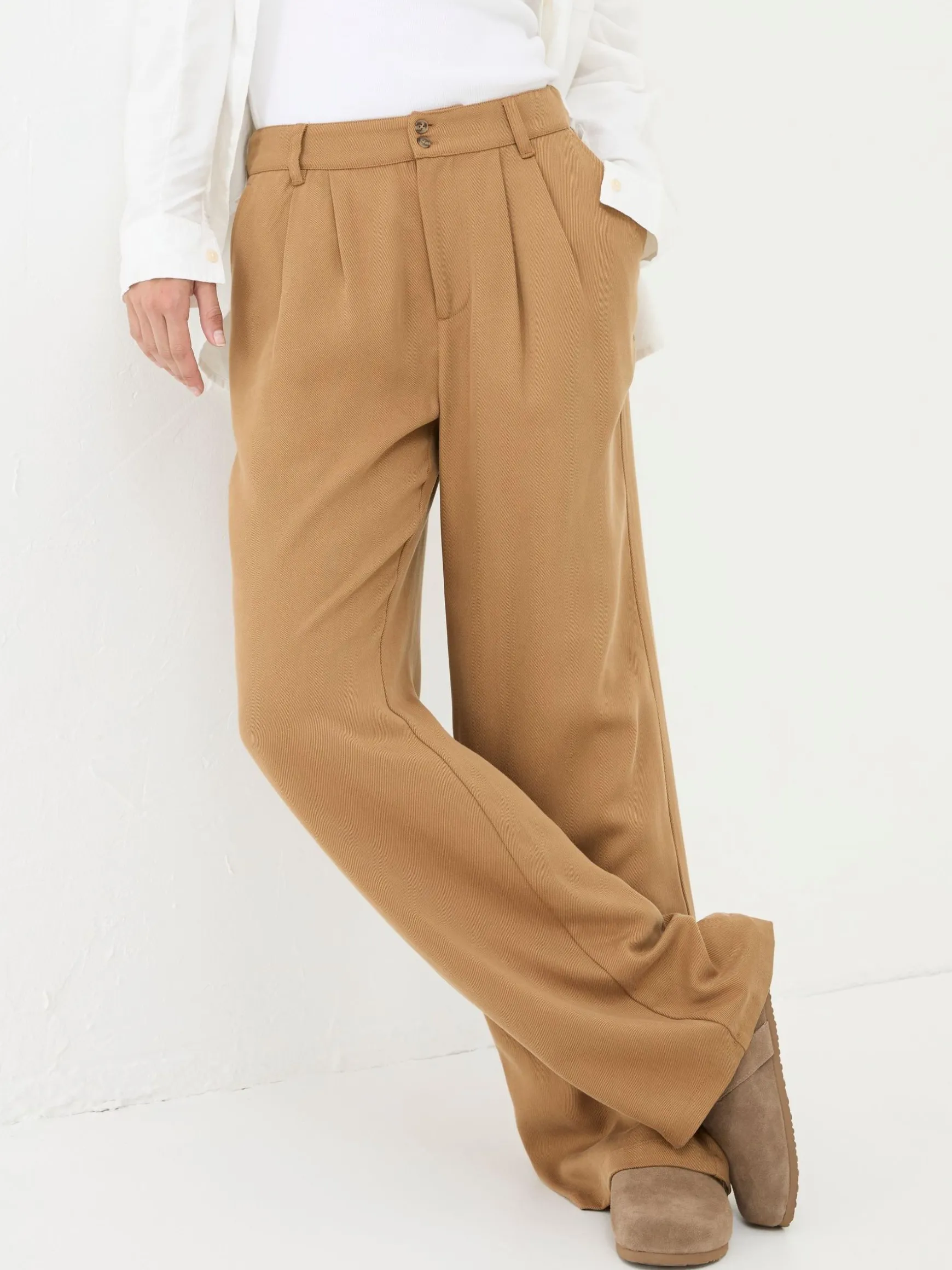 FatFace Ginger Wide Leg Drape Trousers Dark Natural New