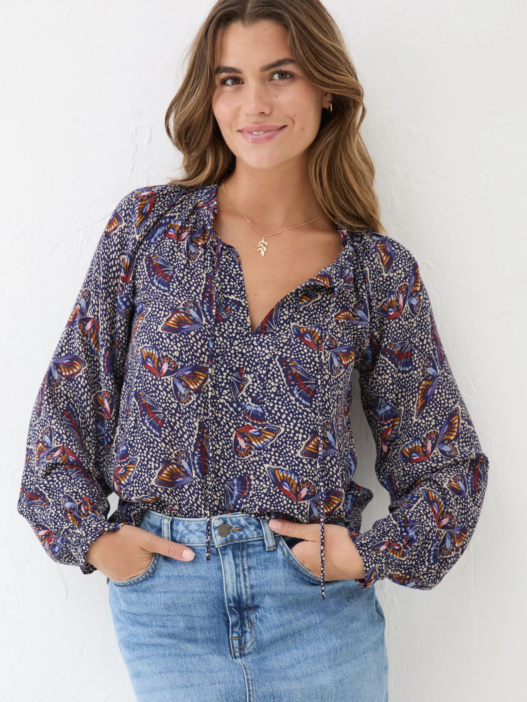 FatFace Lil Print Blouse Dark Navy Cheap