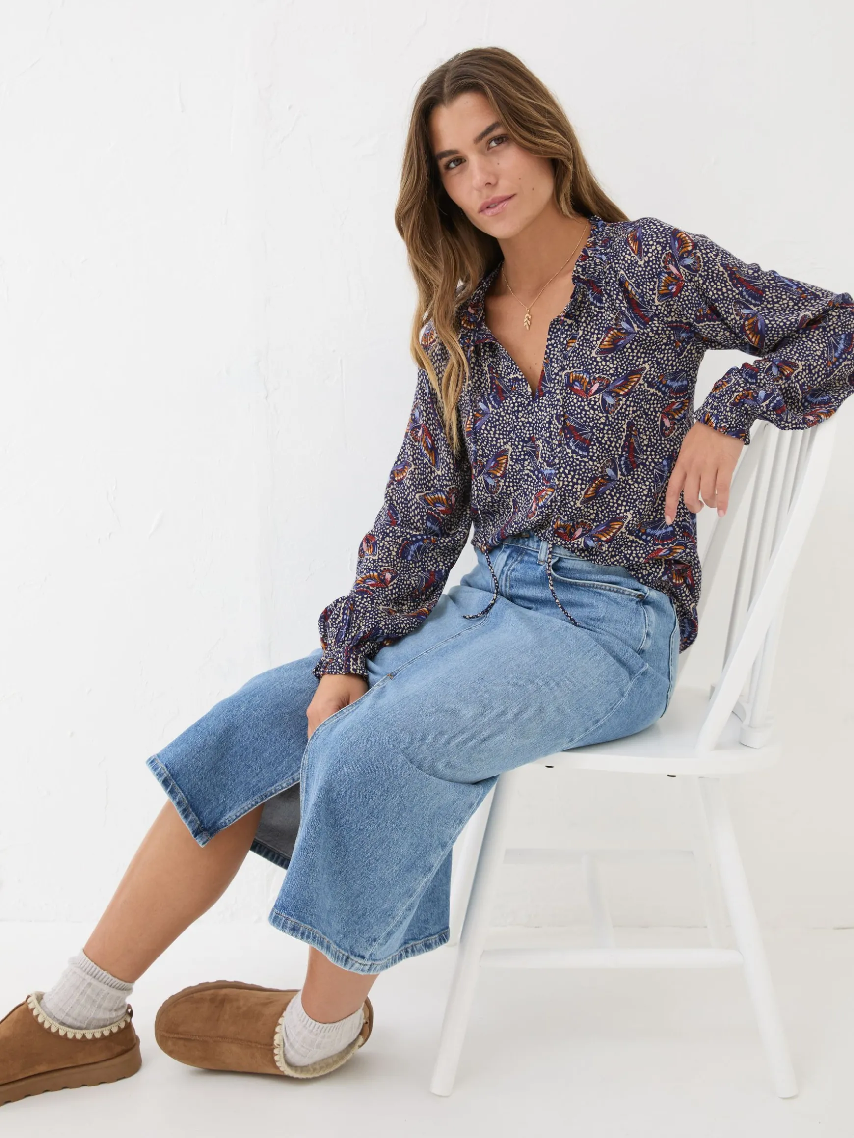 FatFace Lil Print Blouse Dark Navy Cheap