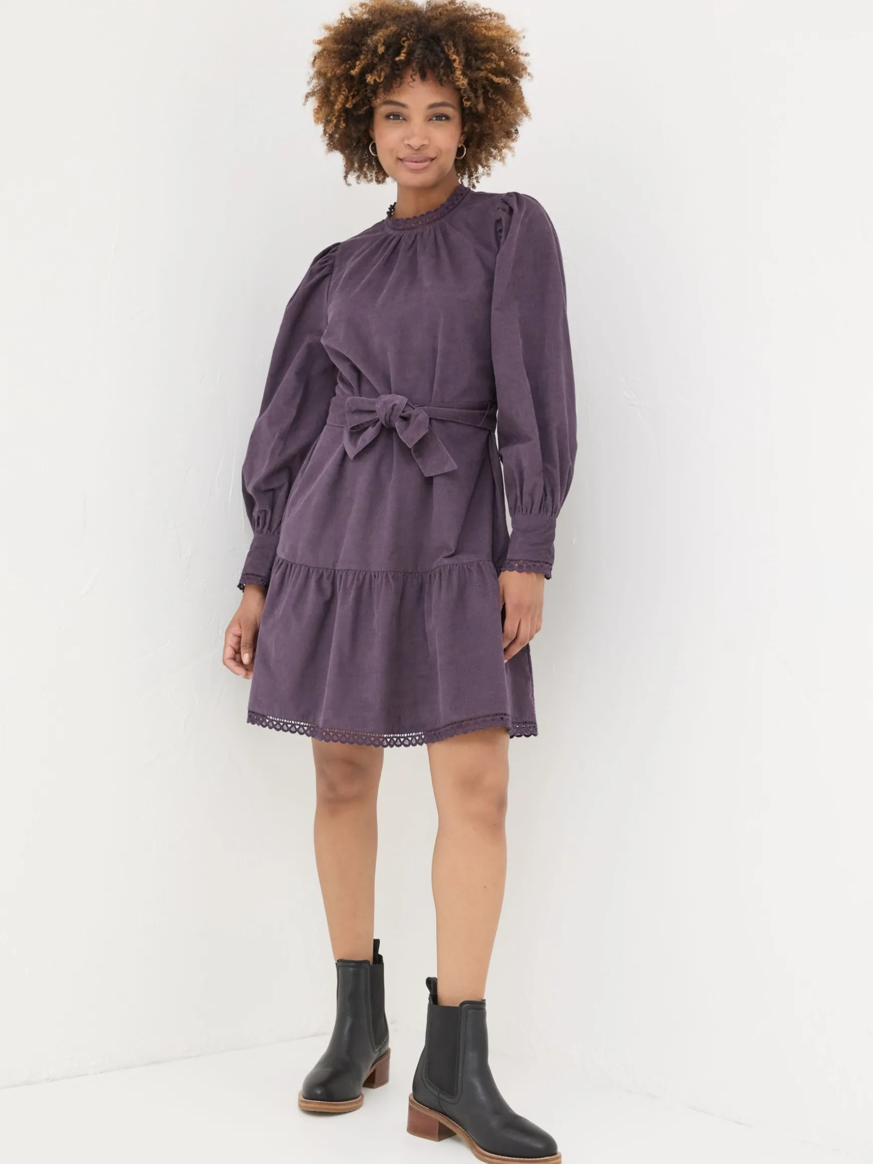 FatFace Adley Cord 100% Cotton Dress Dark Purple Sale