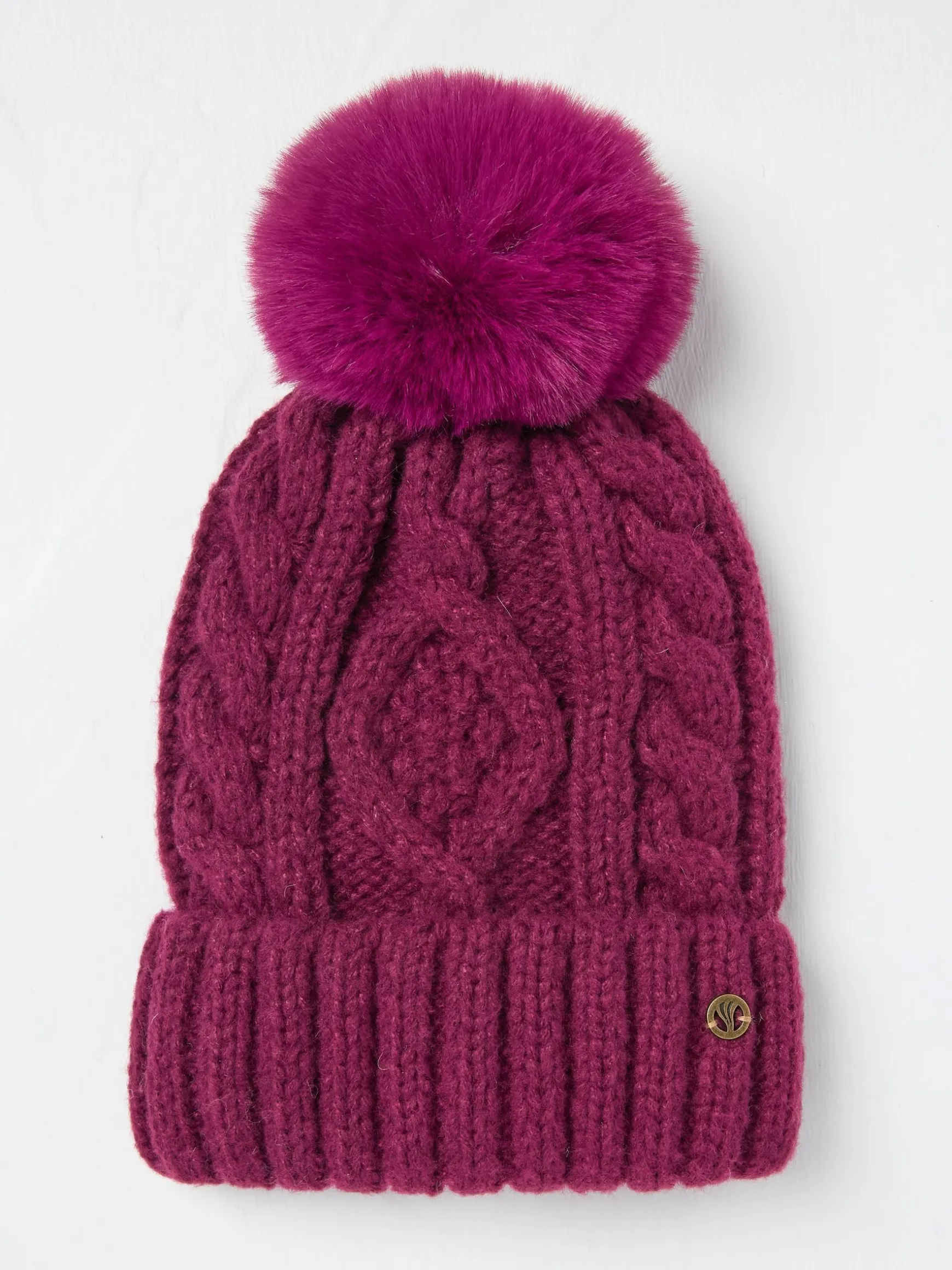 FatFace Billie Cable Bobble Beanie Dark Red Best