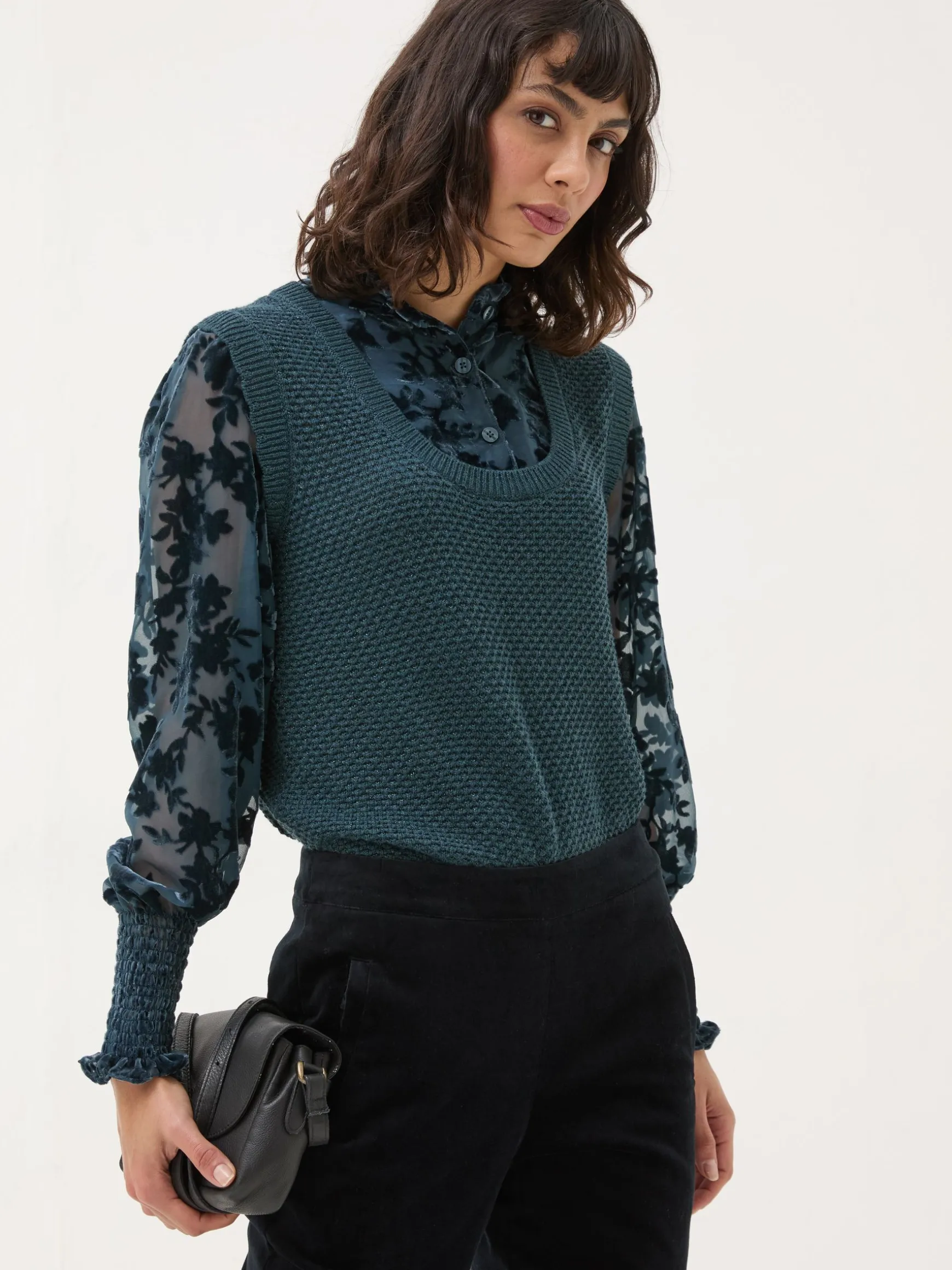 FatFace Hadley 2 In 1 Devore Jumper Dark Teal Sale