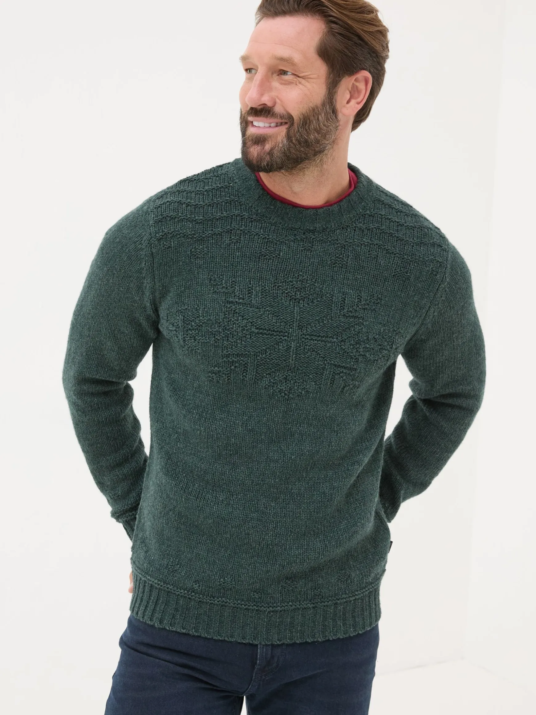 FatFace Snowflake Knitted Jumper Dark Teal Sale