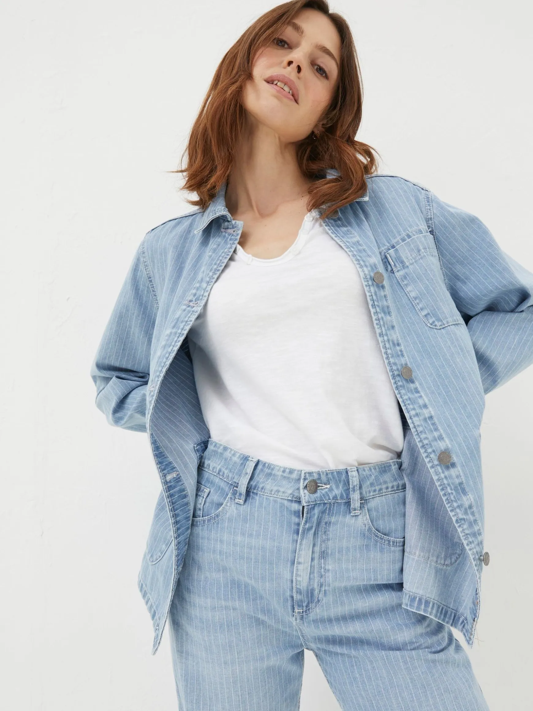 FatFace Eden Stripe Denim Worker Jacket Blue Discount