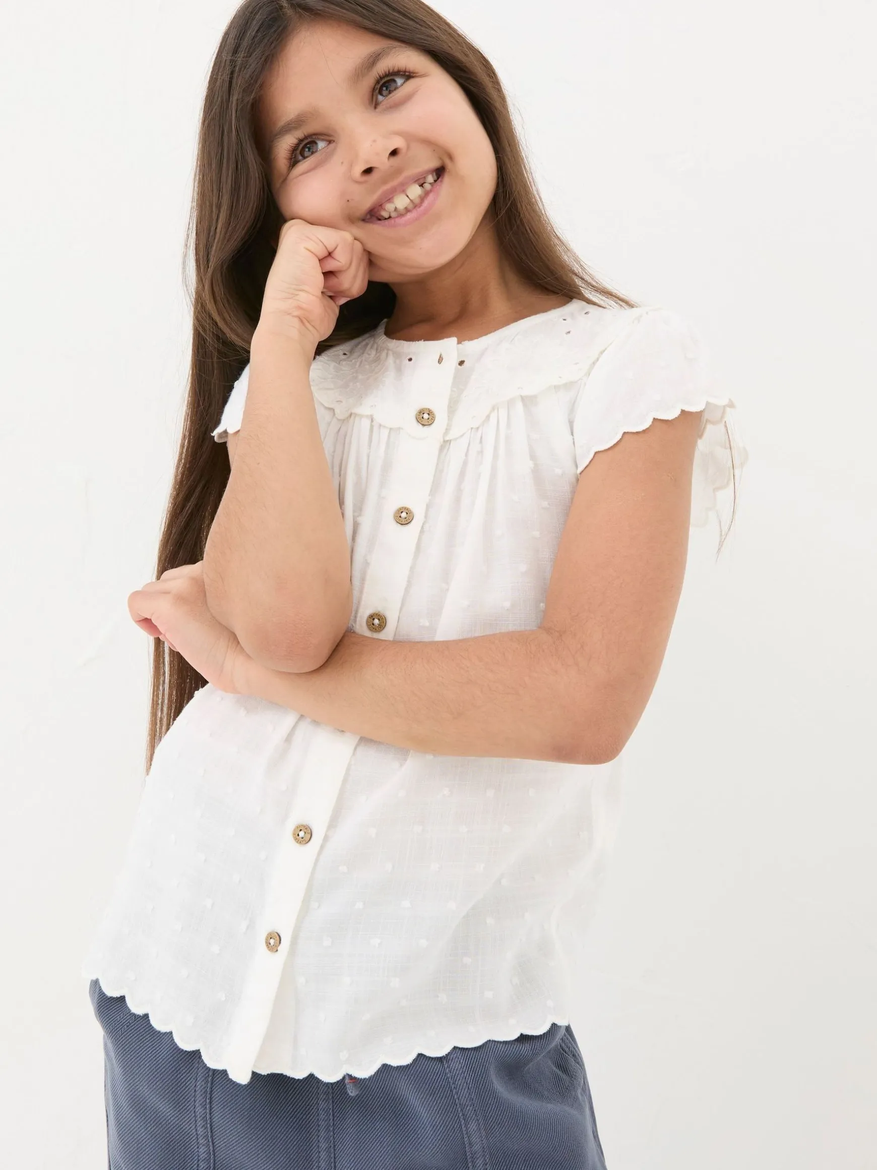 FatFace Emily Embroidered Blouse White Clearance