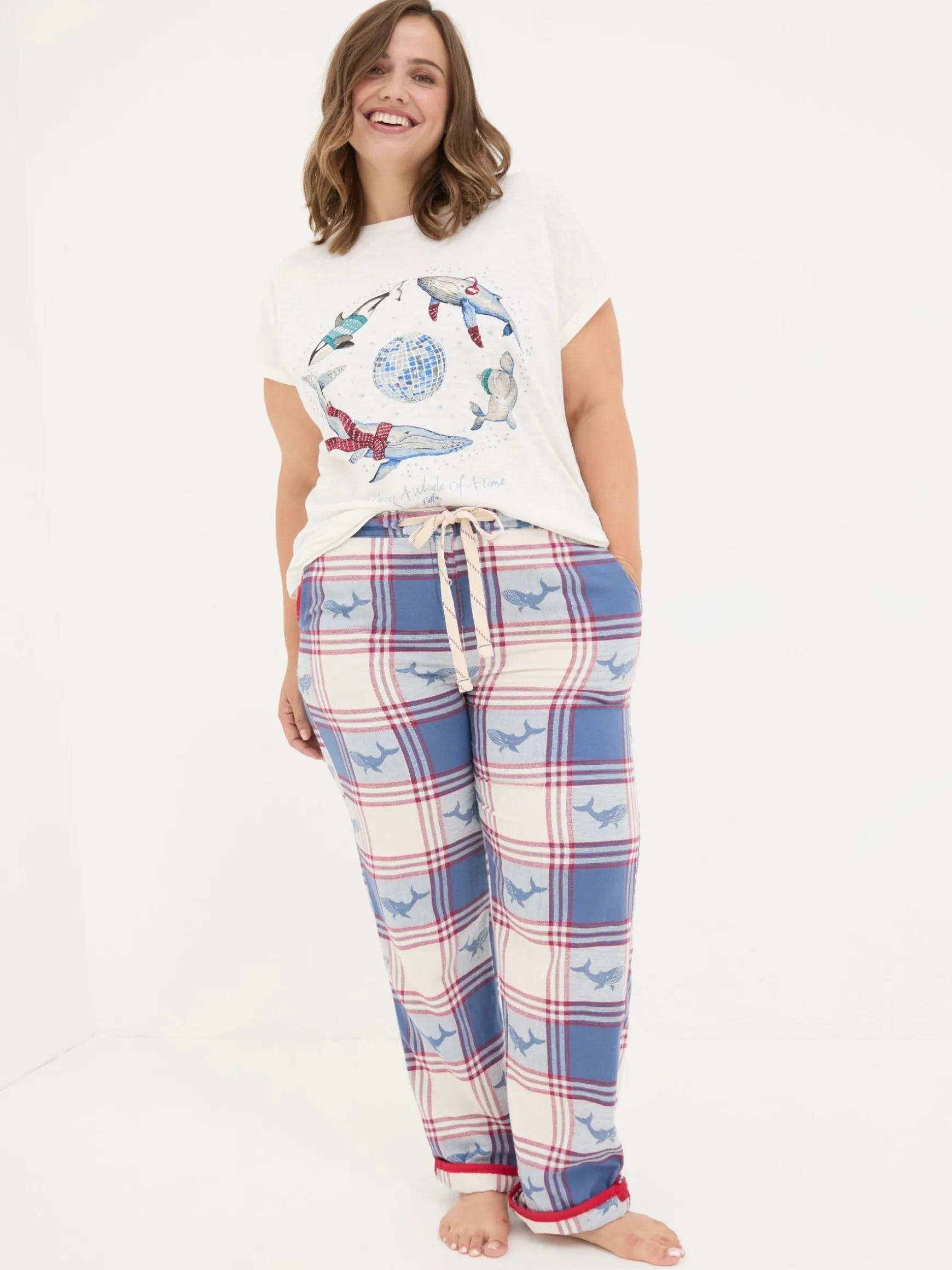 FatFace Eva Whale Jacquard Pyjama Bottoms Blue Flash Sale