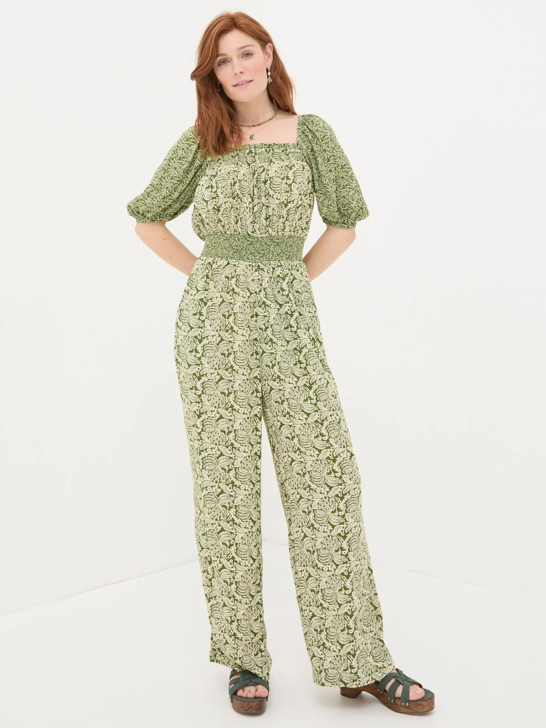 FatFace Eva Damask Floral Jumpsuit Green Store