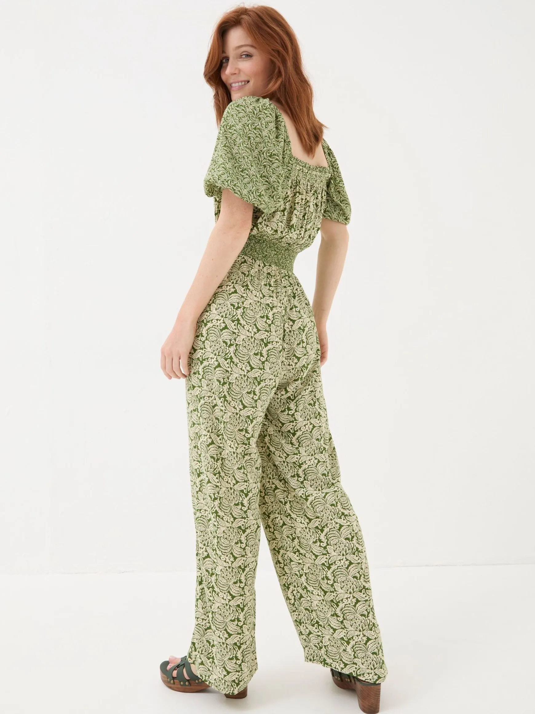 FatFace Eva Damask Floral Jumpsuit Green Store