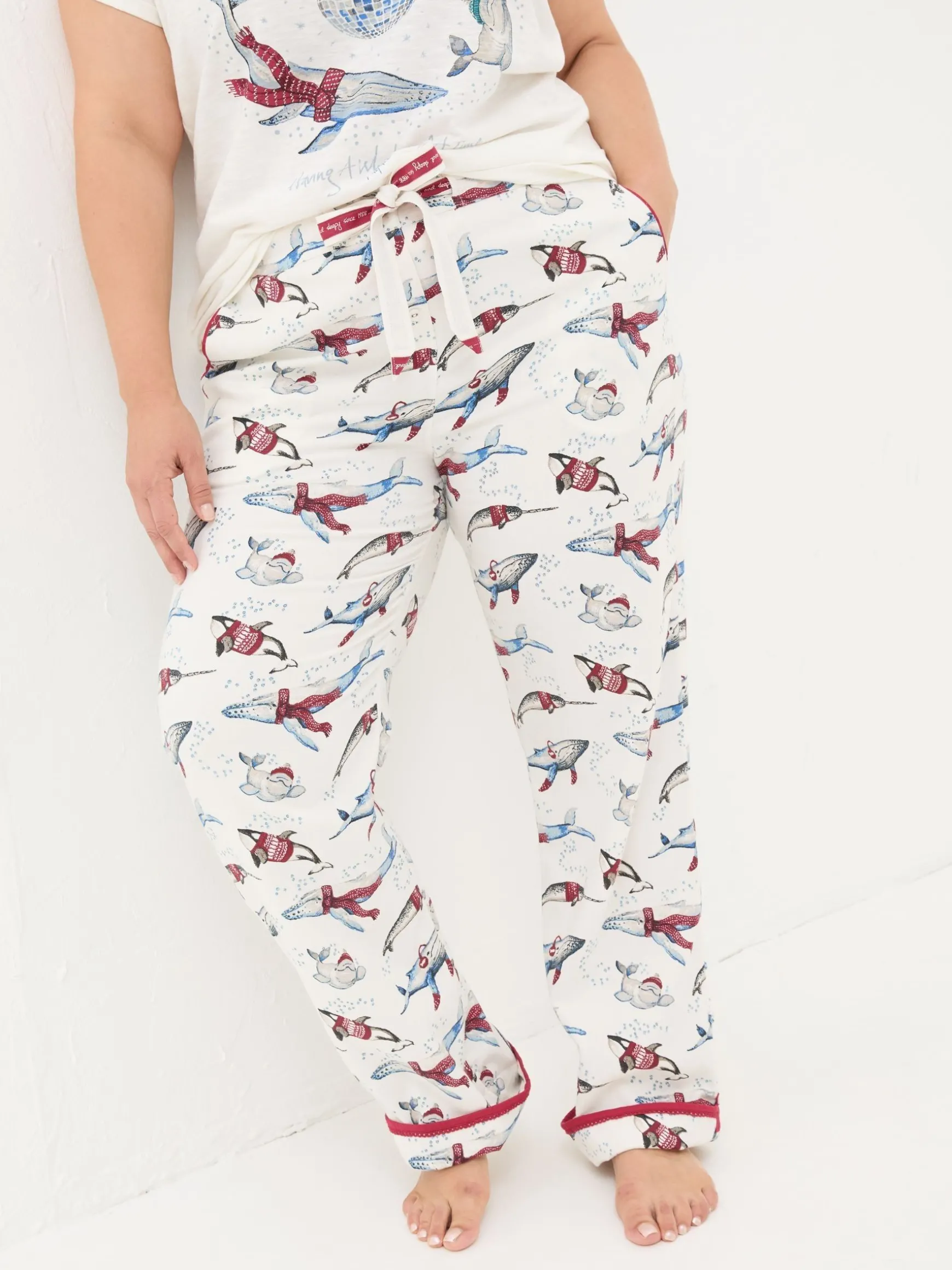 FatFace Eva Wilson The Whale Shelter Pyjama Bottoms Ivory Hot