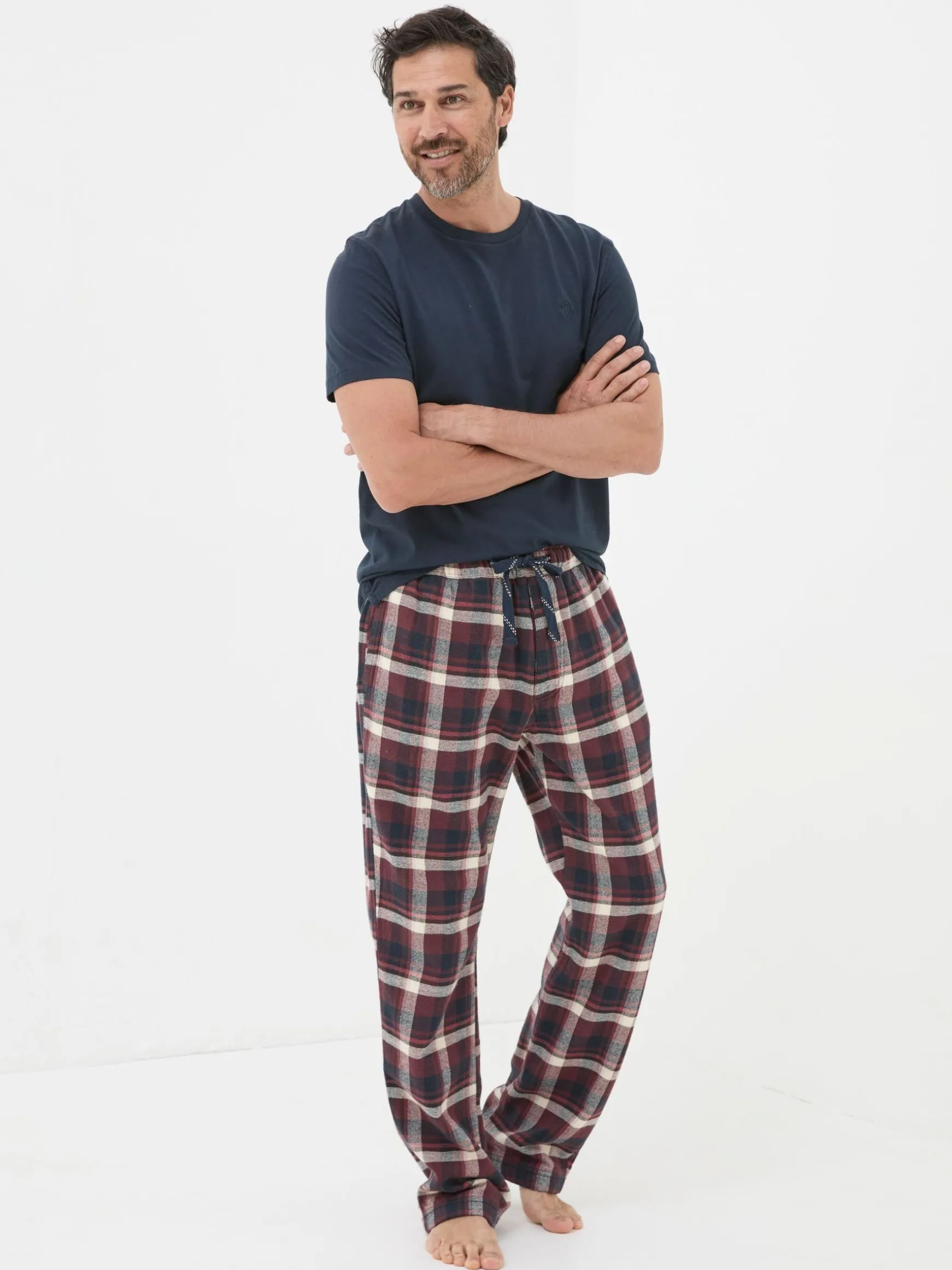 FatFace Ferring Check Pyjama Bottoms Plum Purple Sale