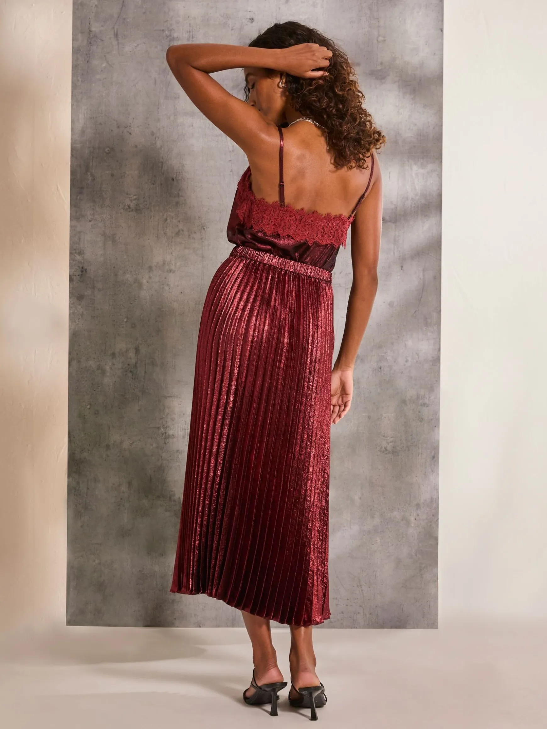 FatFace Gaia Pleated Skirt Dark Red Hot