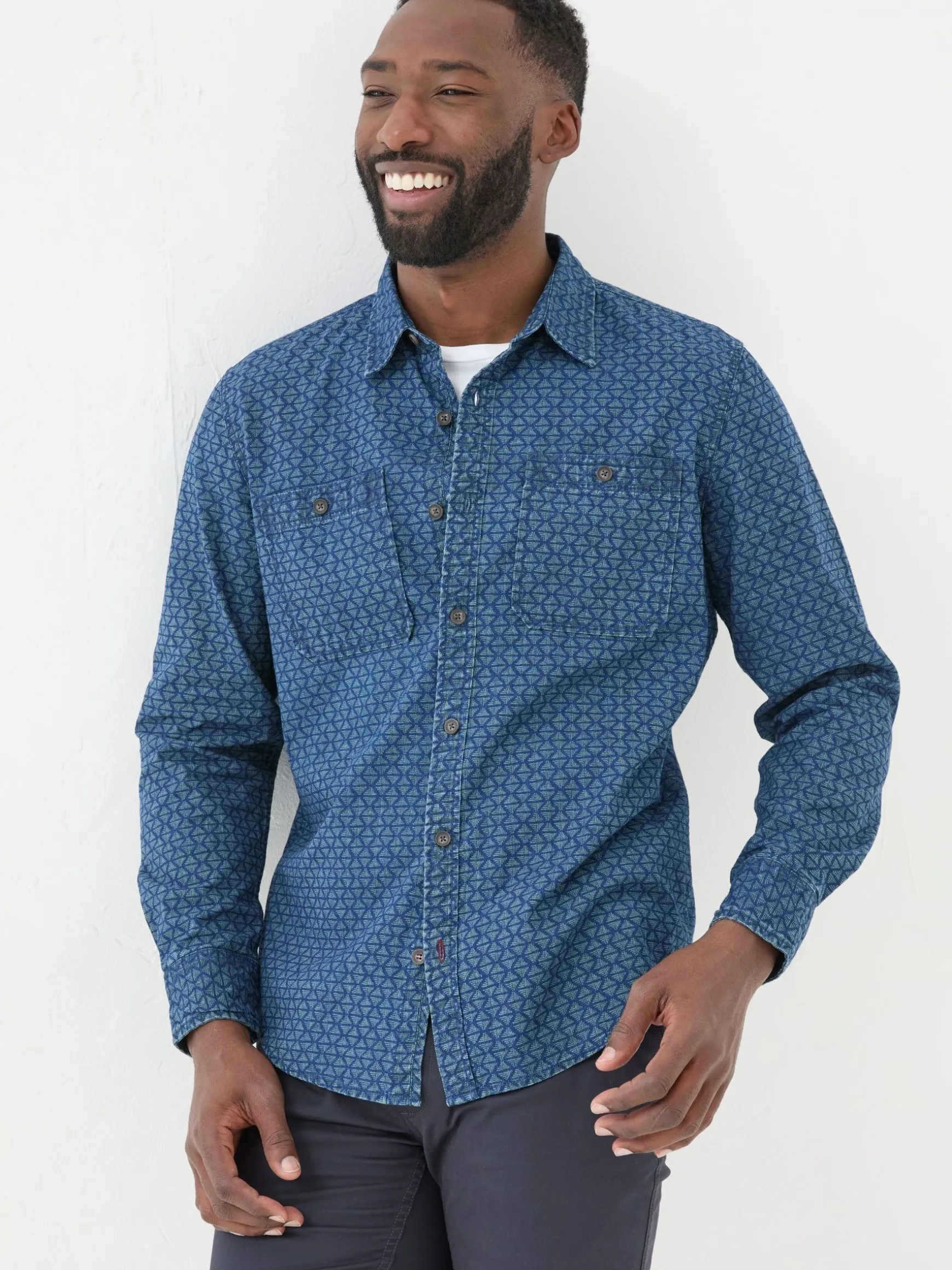 FatFace Geo Print Shirt Blue Discount