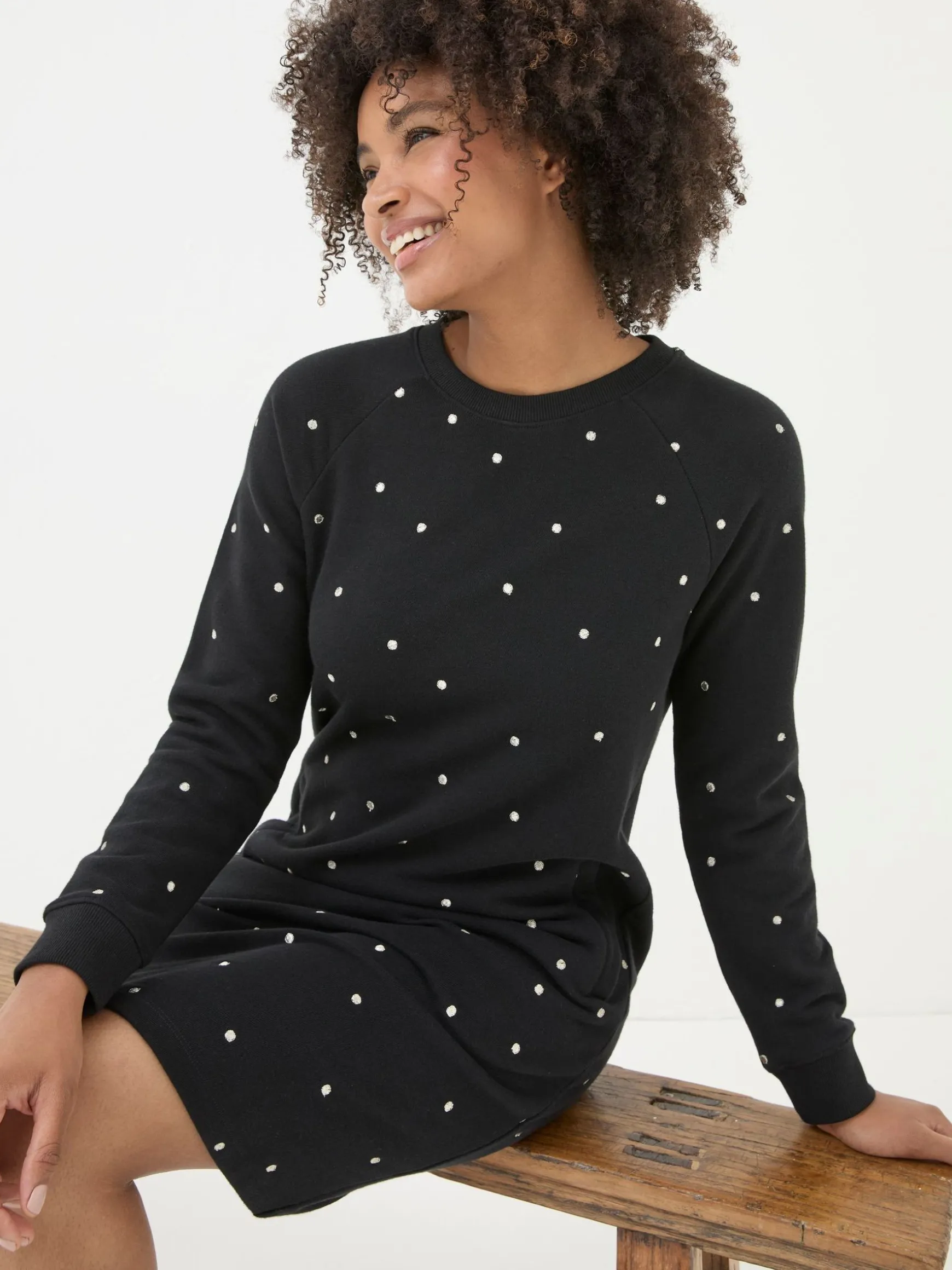 FatFace Georgia Embroidered Sweat Dress Black Best Sale