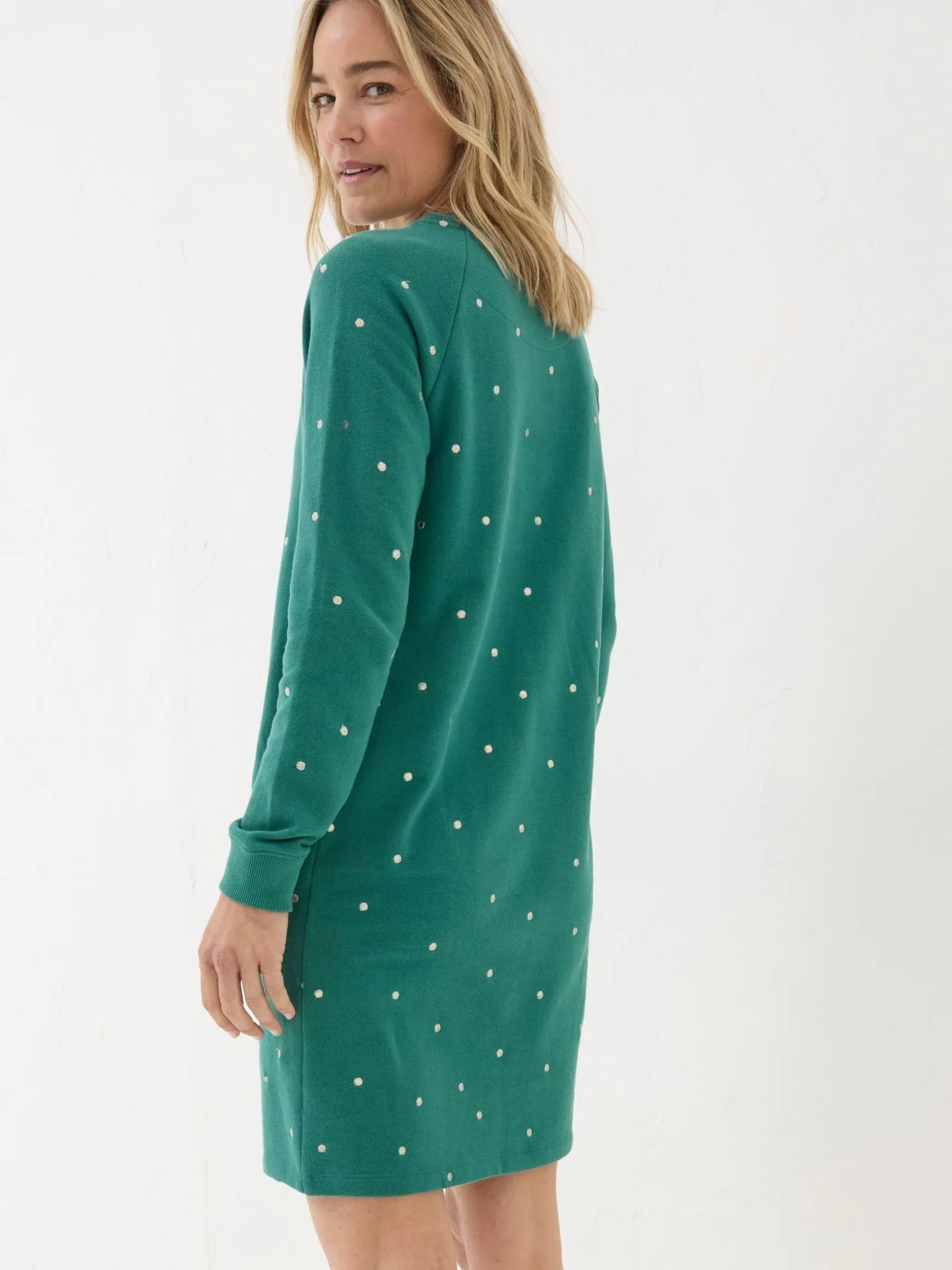 FatFace Georgia Embroidered Sweat Dress Green New