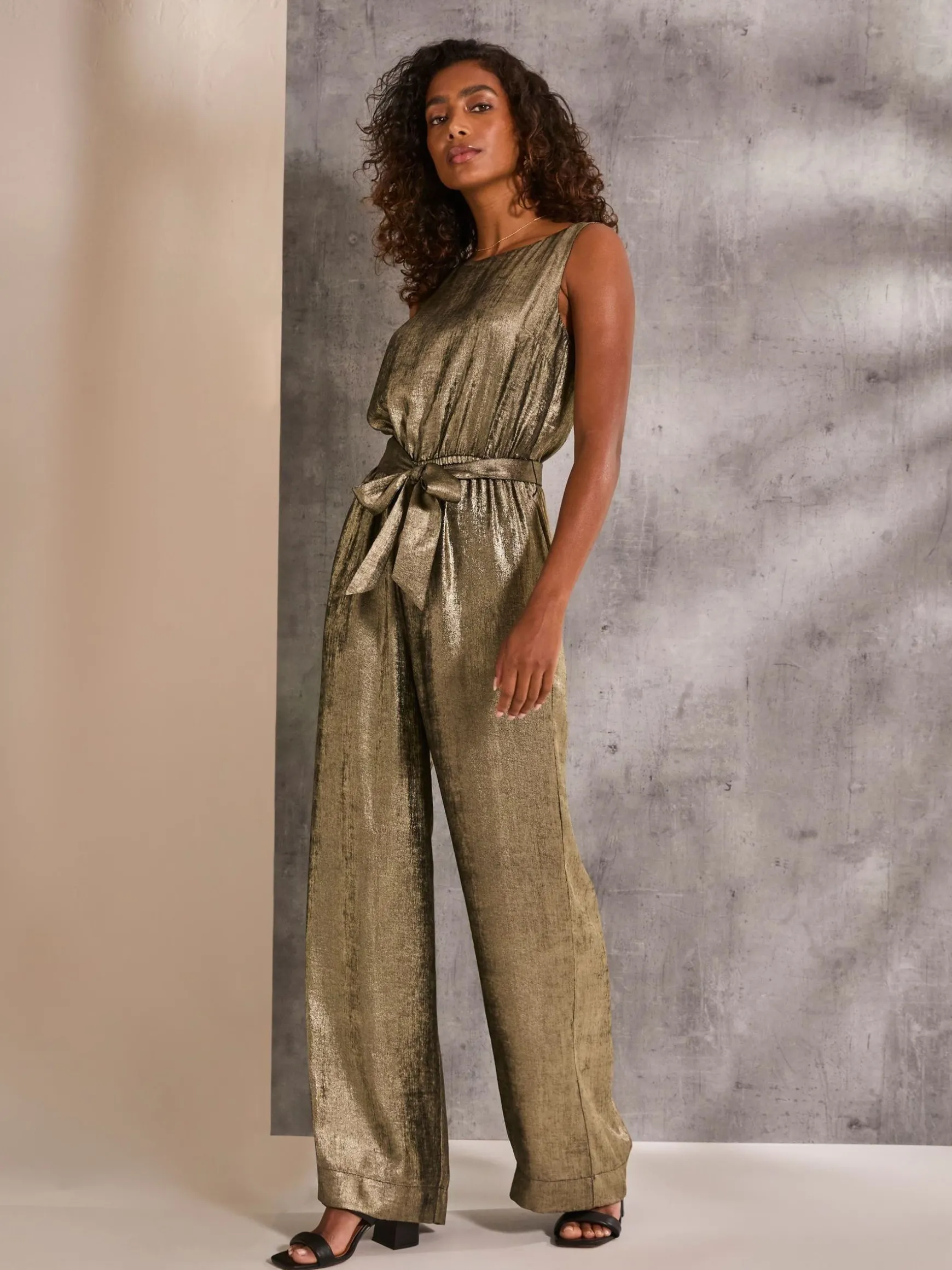 FatFace Gisele Metallic Jumpsuit Gold Flash Sale