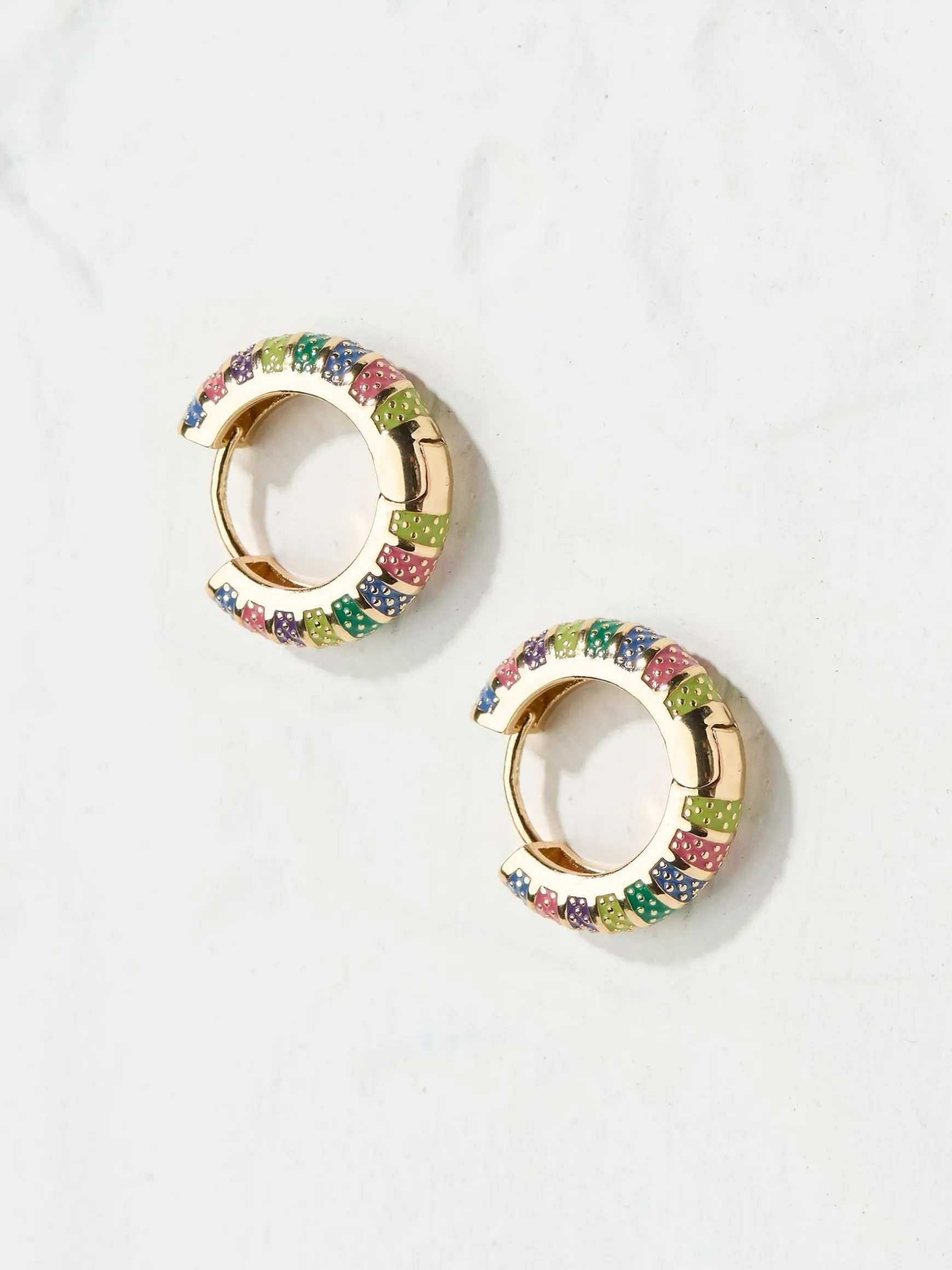 FatFace Enamel Hoop Earrings Gold Hot