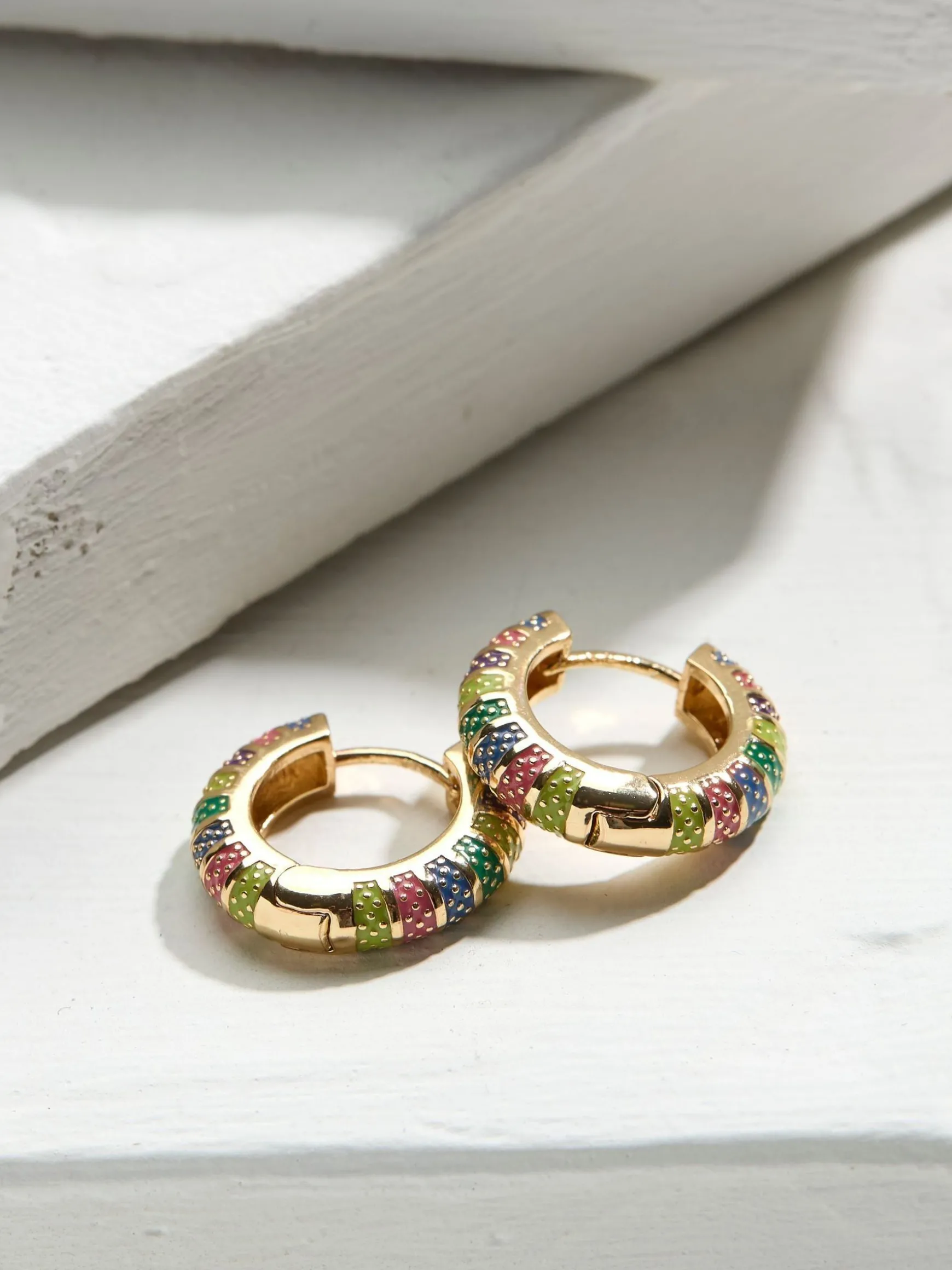 FatFace Enamel Hoop Earrings Gold Hot