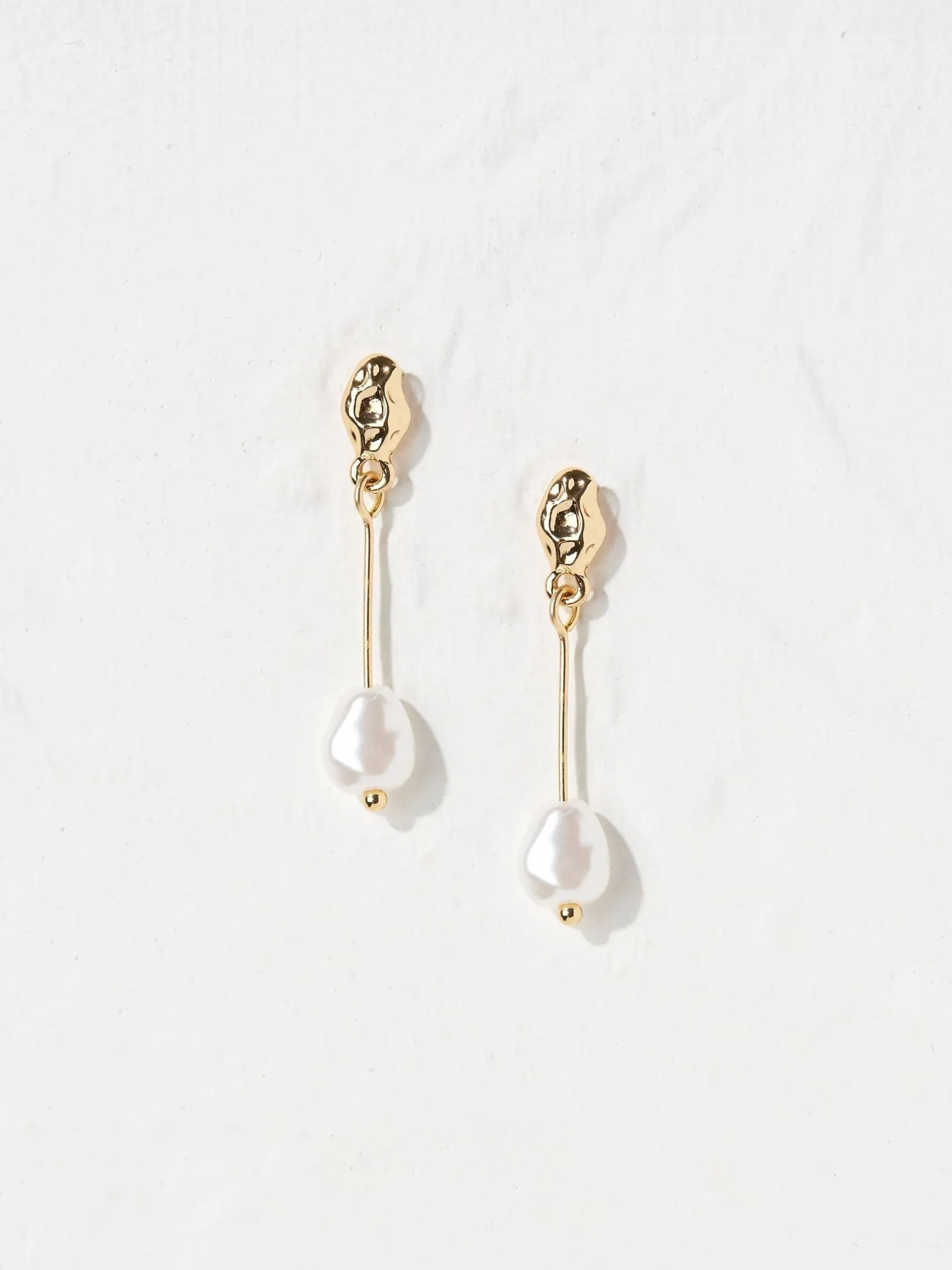 FatFace Tone Hammered Pearl Earrings Gold Flash Sale