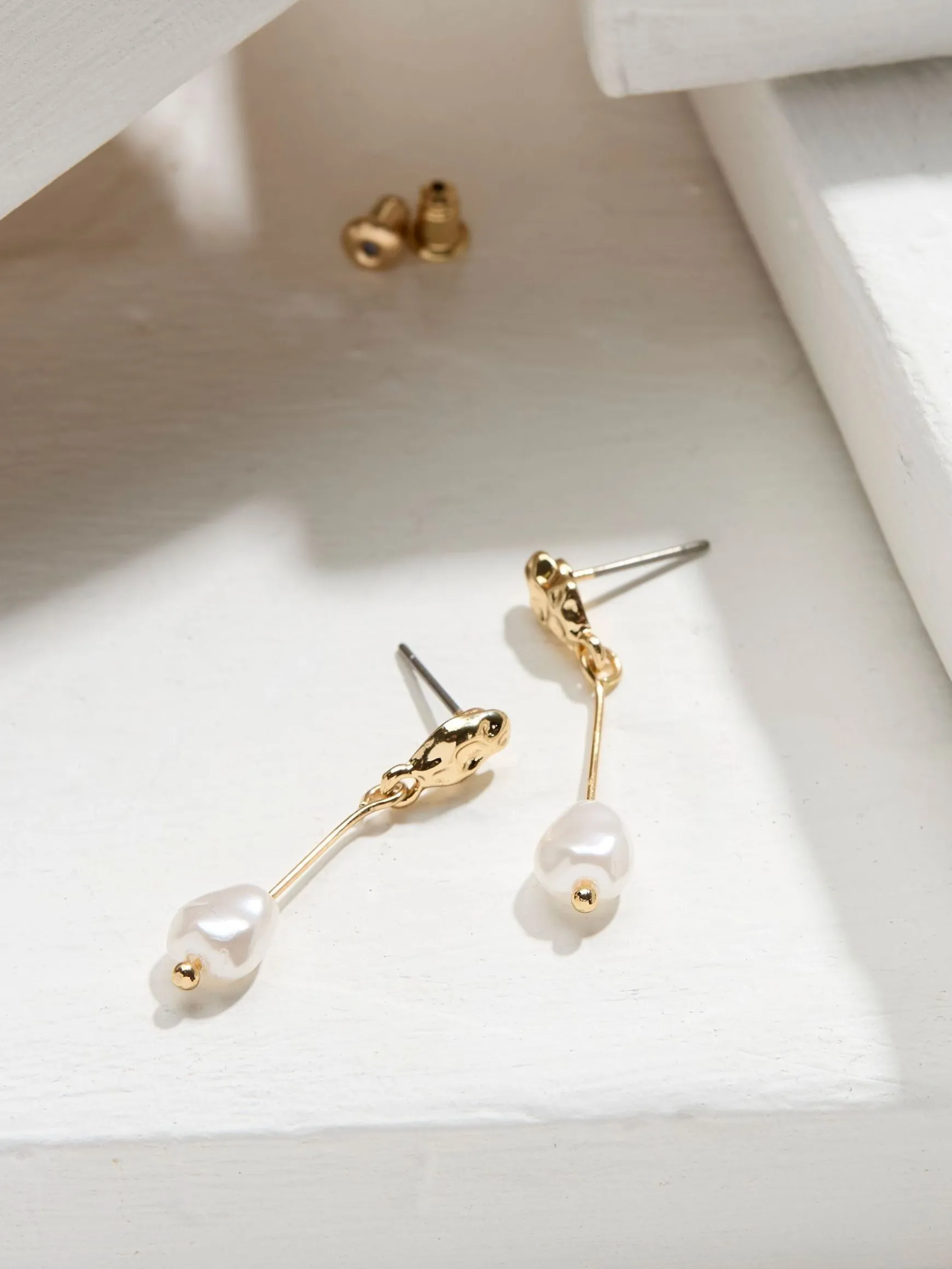 FatFace Tone Hammered Pearl Earrings Gold Flash Sale