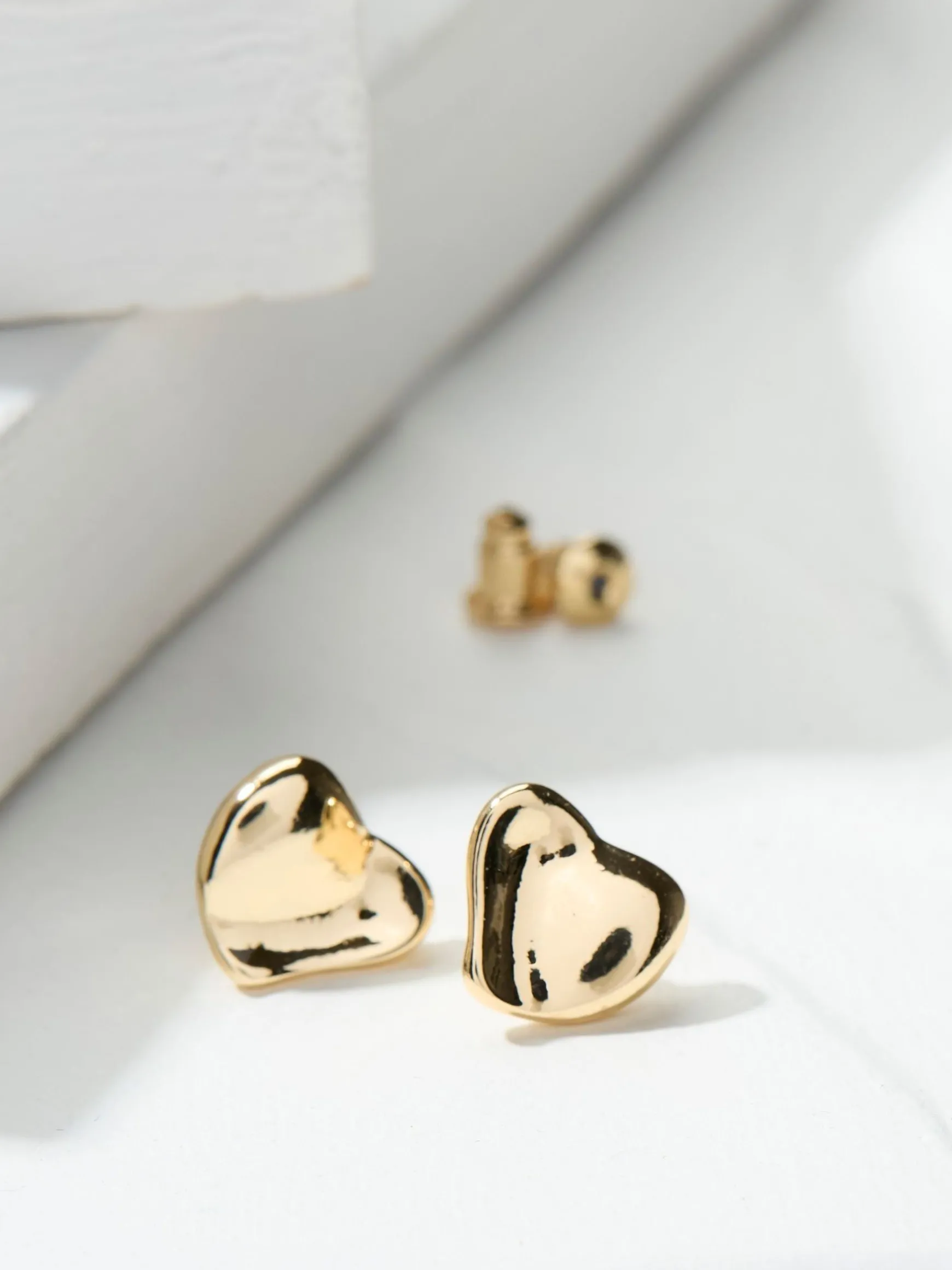 FatFace Tone Heart Studs Earrings Gold Discount