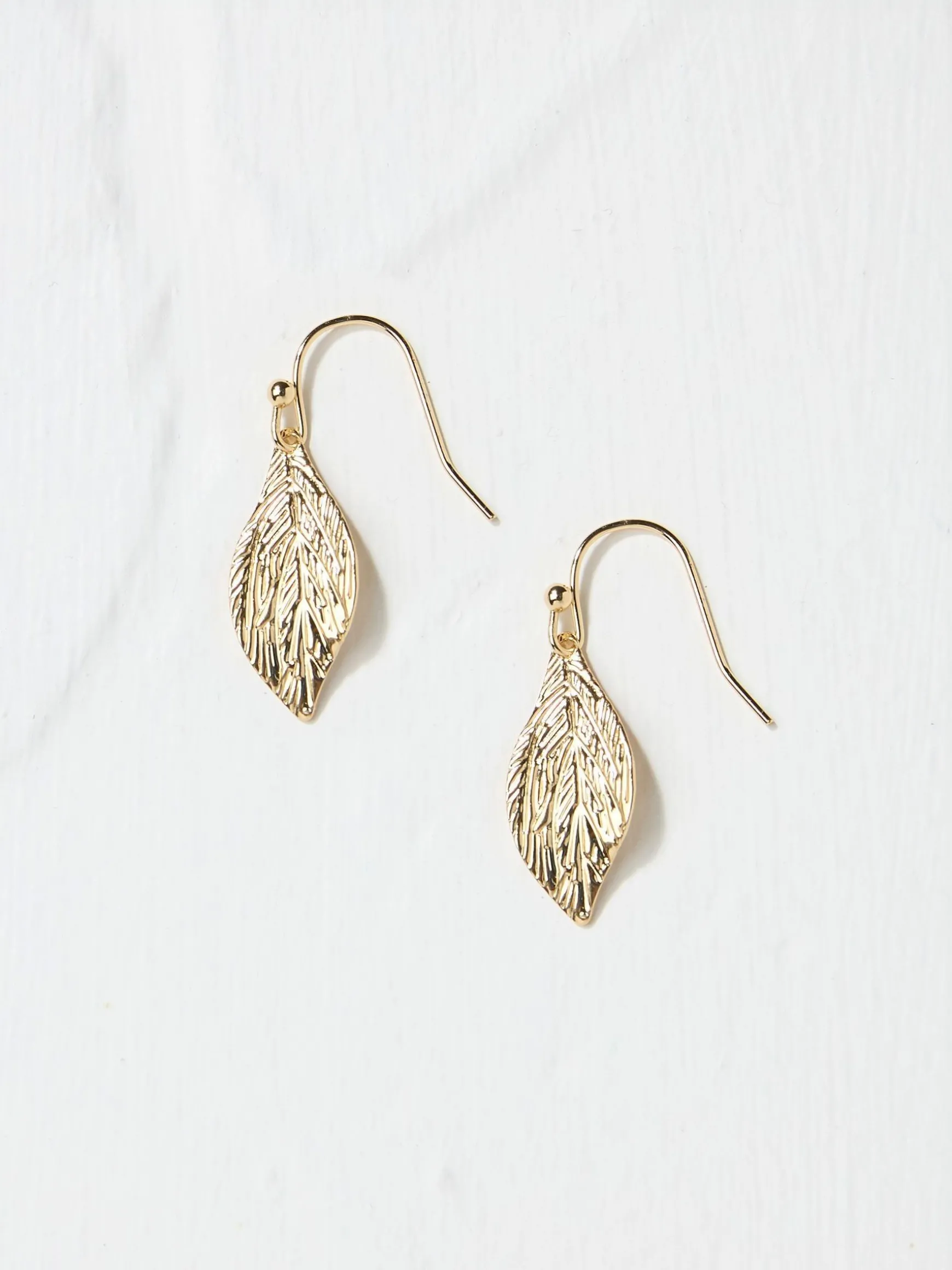 FatFace Tone Large Leaf Drop Earrings Gold Best