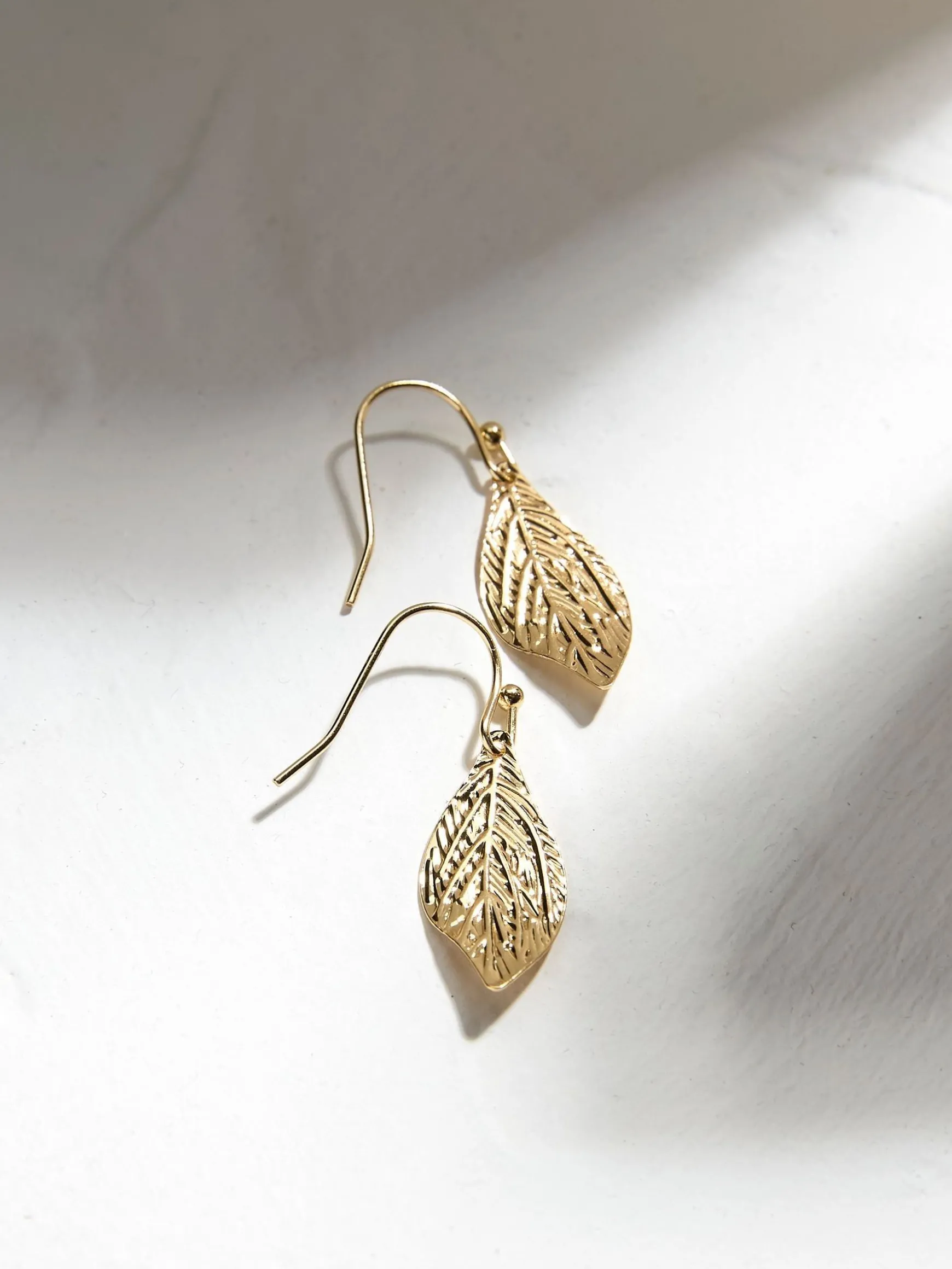 FatFace Tone Large Leaf Drop Earrings Gold Best