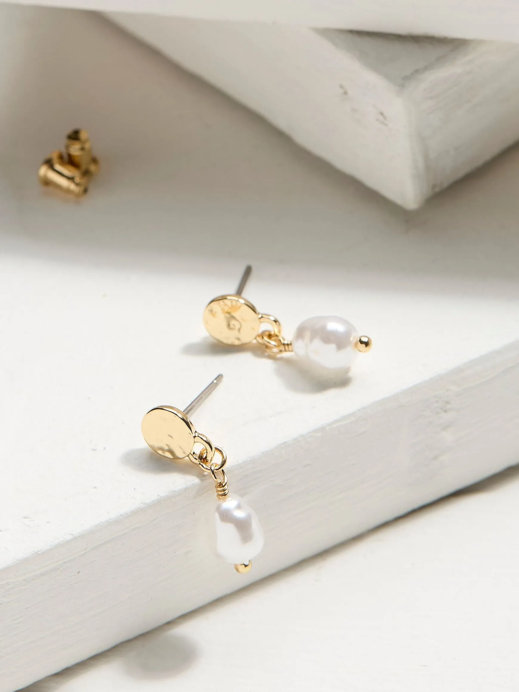 FatFace Tone Pearl Drop Earrings Gold Sale