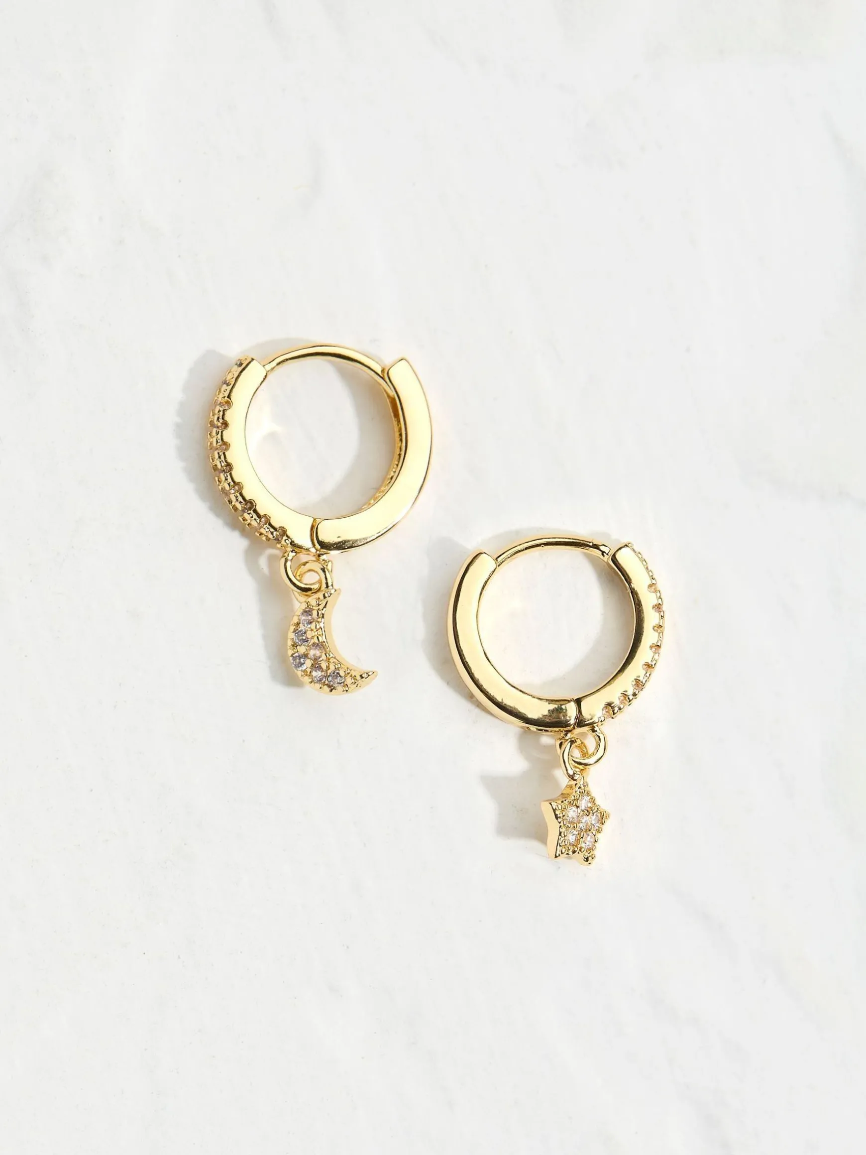 FatFace Star Moon Huggies Earrings Gold Tone Flash Sale