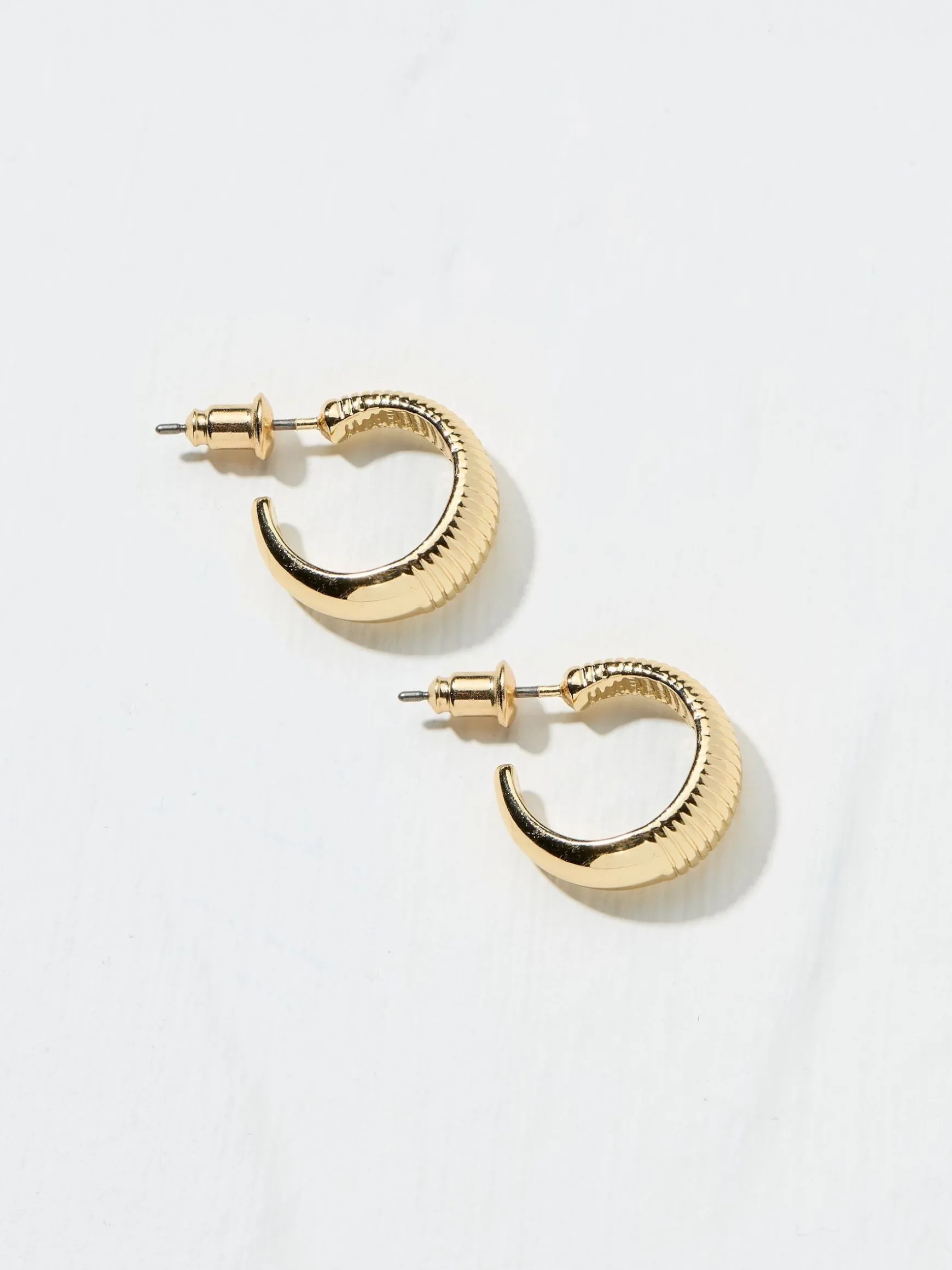 FatFace Tone Textured Hoops Earrings Gold New