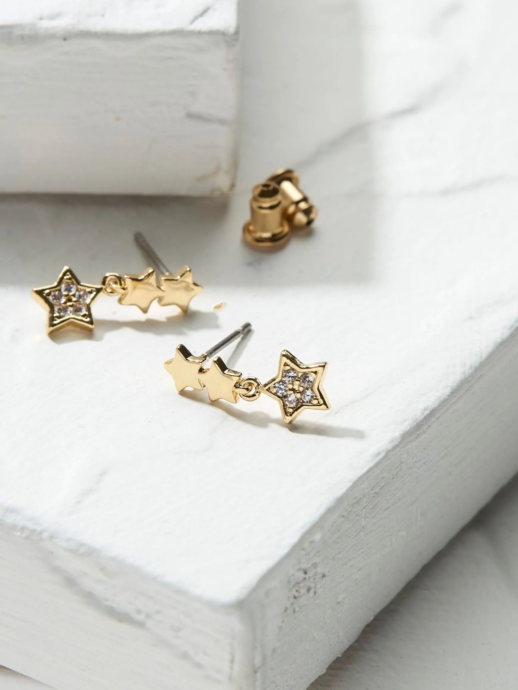 FatFace Tone Trio Star Earrings Gold Online