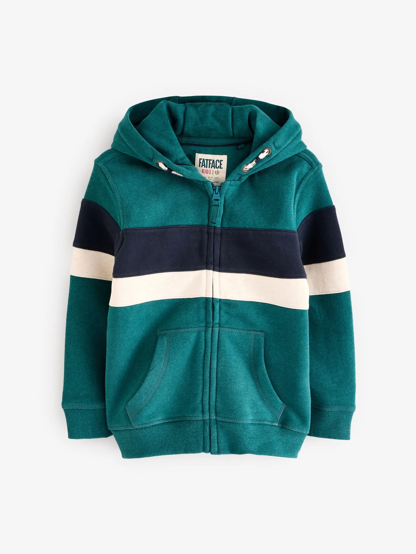 FatFace Colourblock Zip Through Hoodie Green Fashion