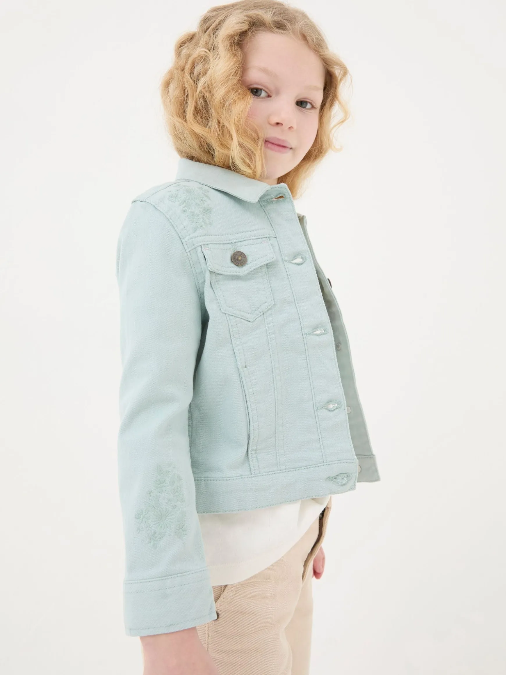 FatFace Embroidered Denim Jacket Green Discount