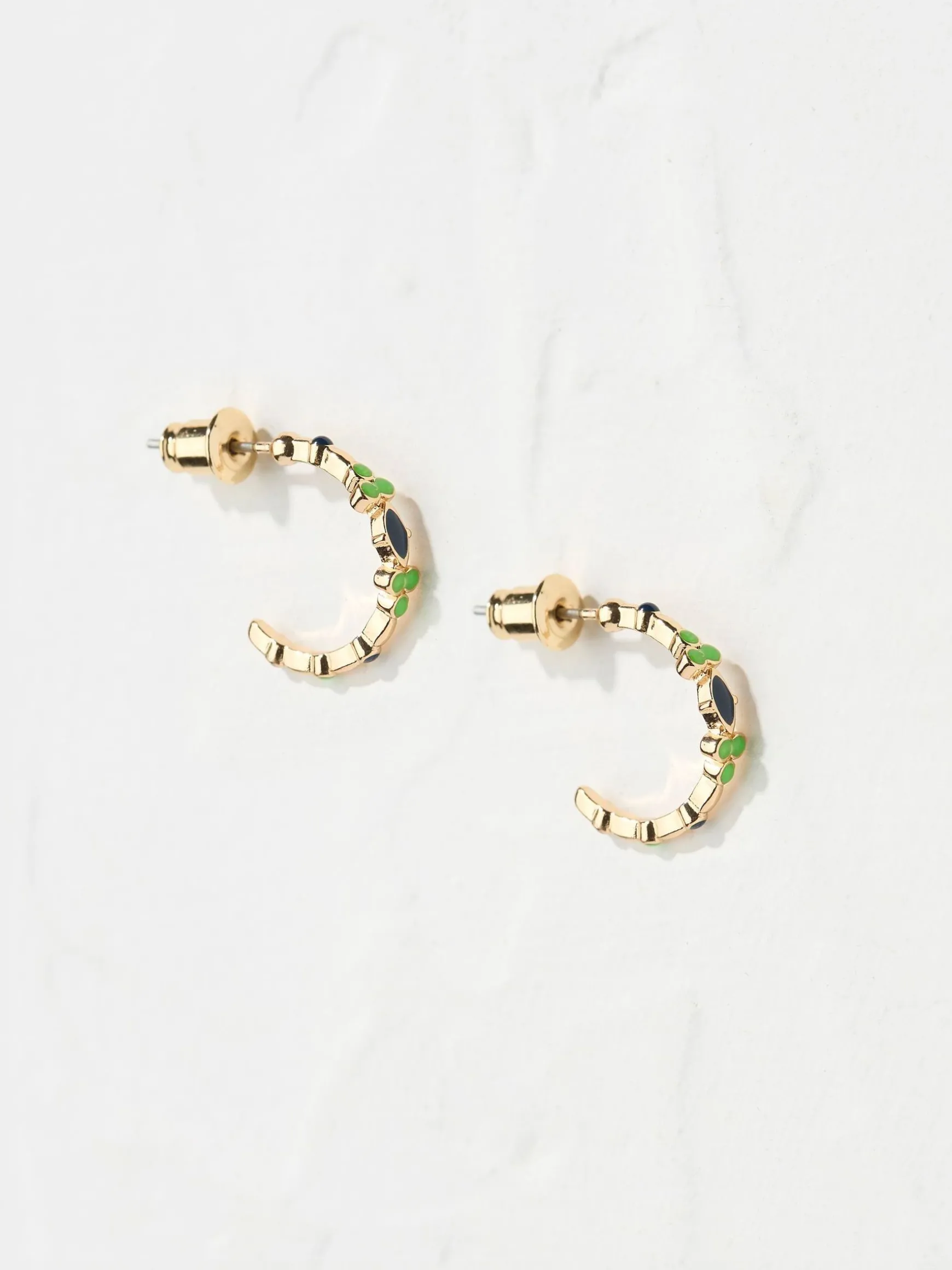 FatFace Enamel Gem Hoops Green Hot