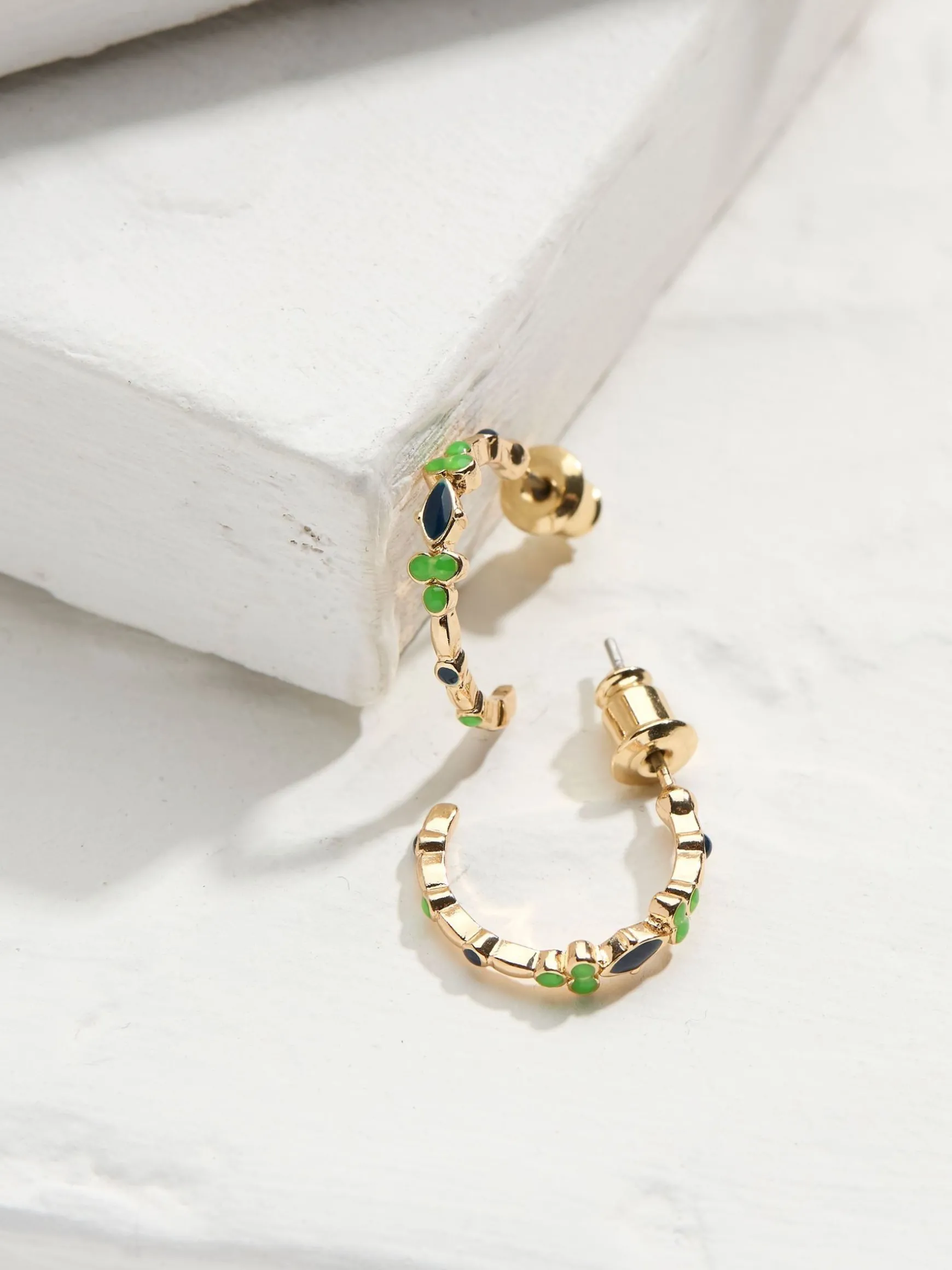 FatFace Enamel Gem Hoops Green Hot