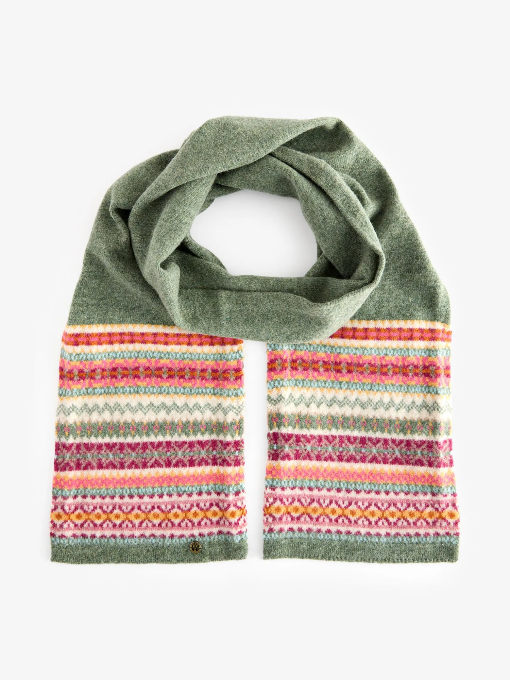 FatFace Fairisle Lambswool Scarf Green Hot