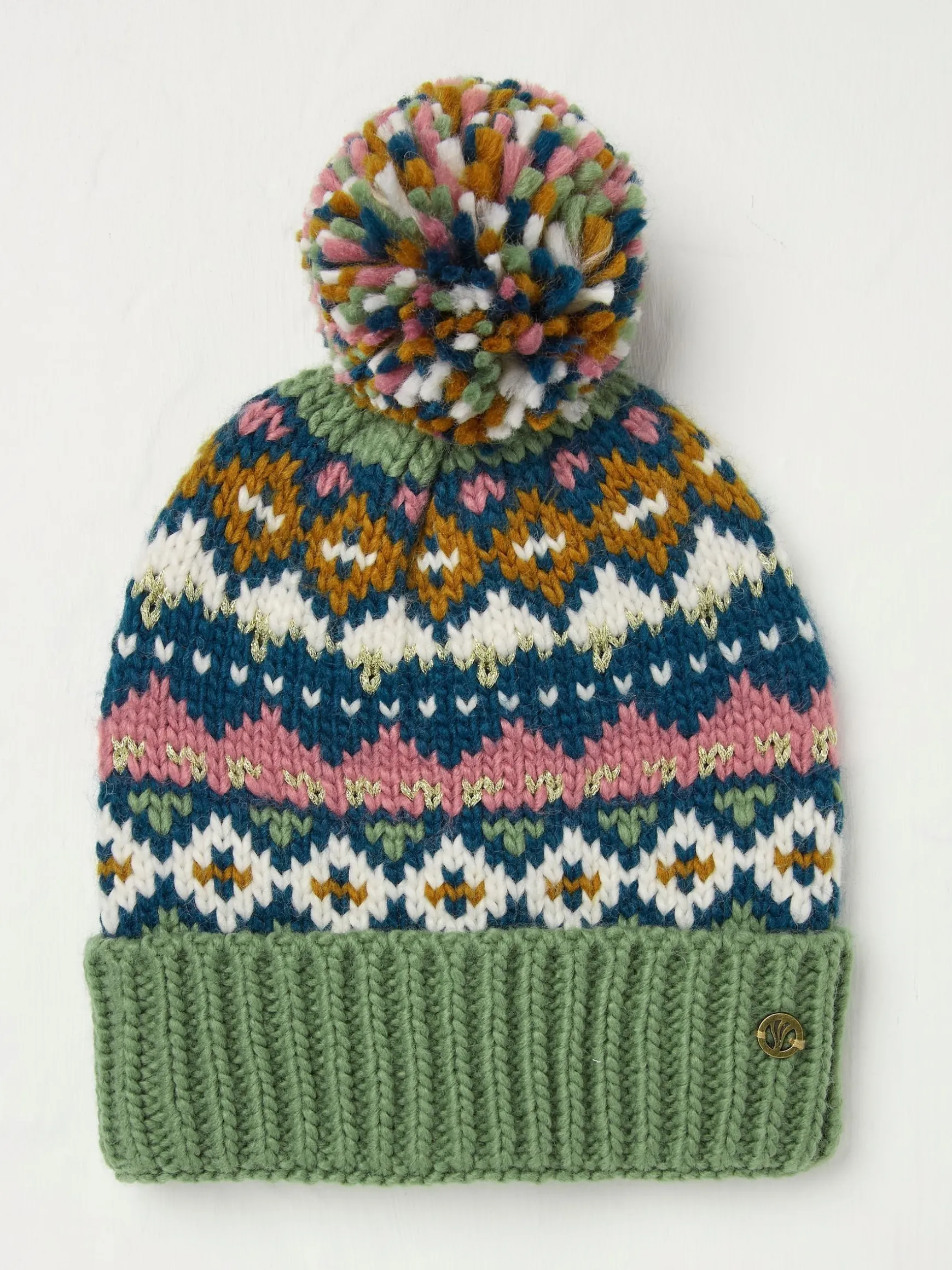 FatFace Fairisle Bobble Beanie Green Haze Best Sale