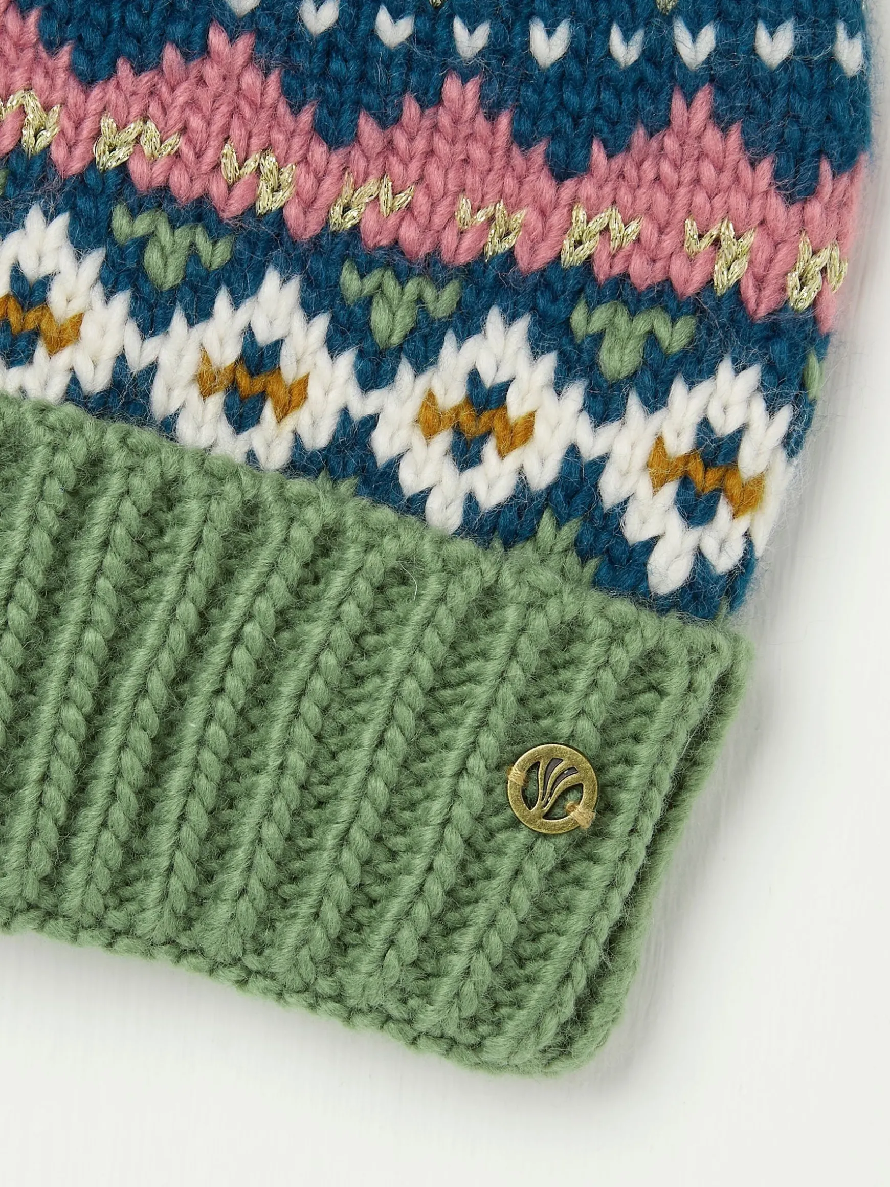 FatFace Fairisle Bobble Beanie Green Haze Best Sale