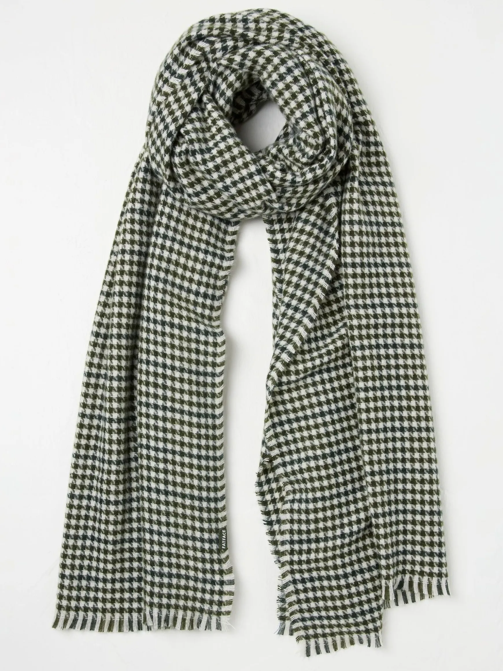 FatFace Houndstooth Scarf Green Clearance