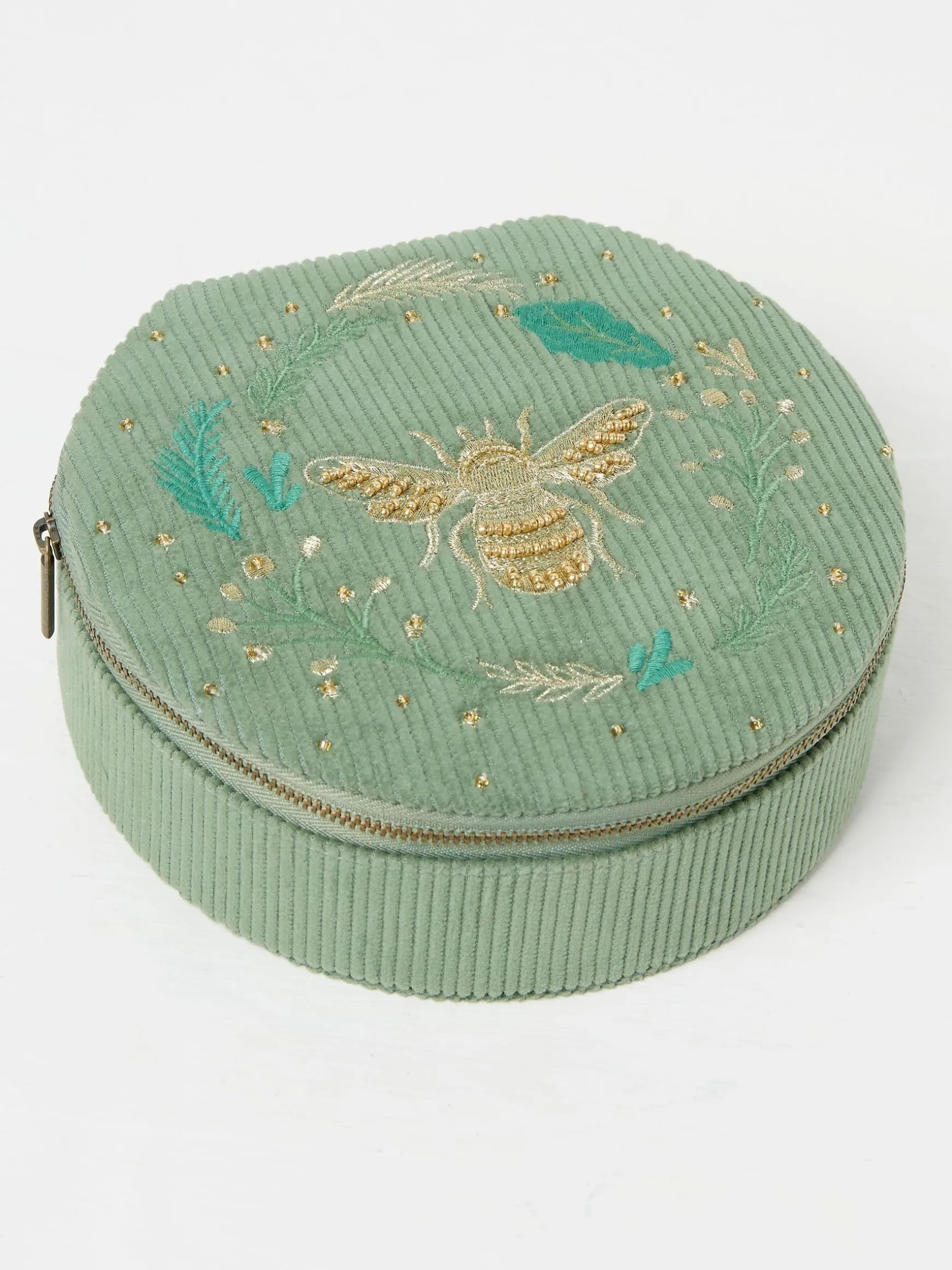 FatFace Large Bee Embroidered Jewellery Box Green Store