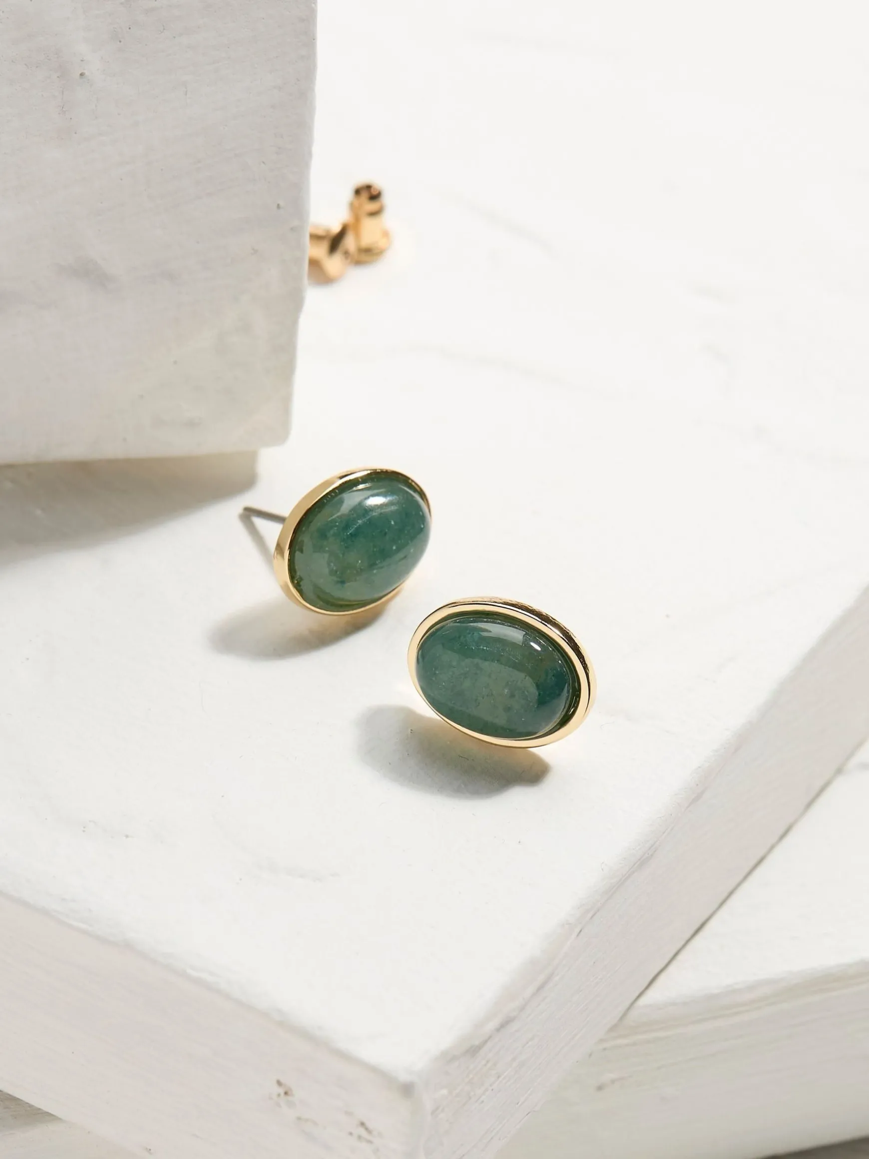 FatFace Large Stone Studs Earrings Green New